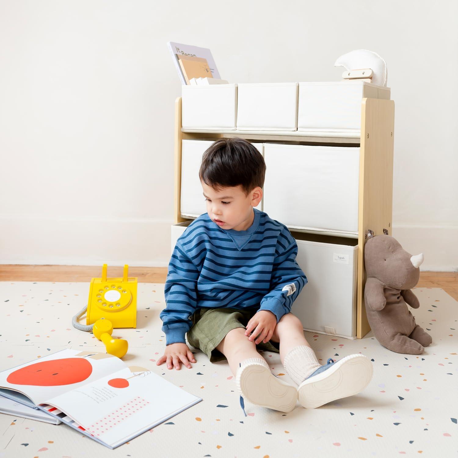 3 Sprouts Multi-Bin Toy Organizer with Recycled Fabric Storage Bins in Cream