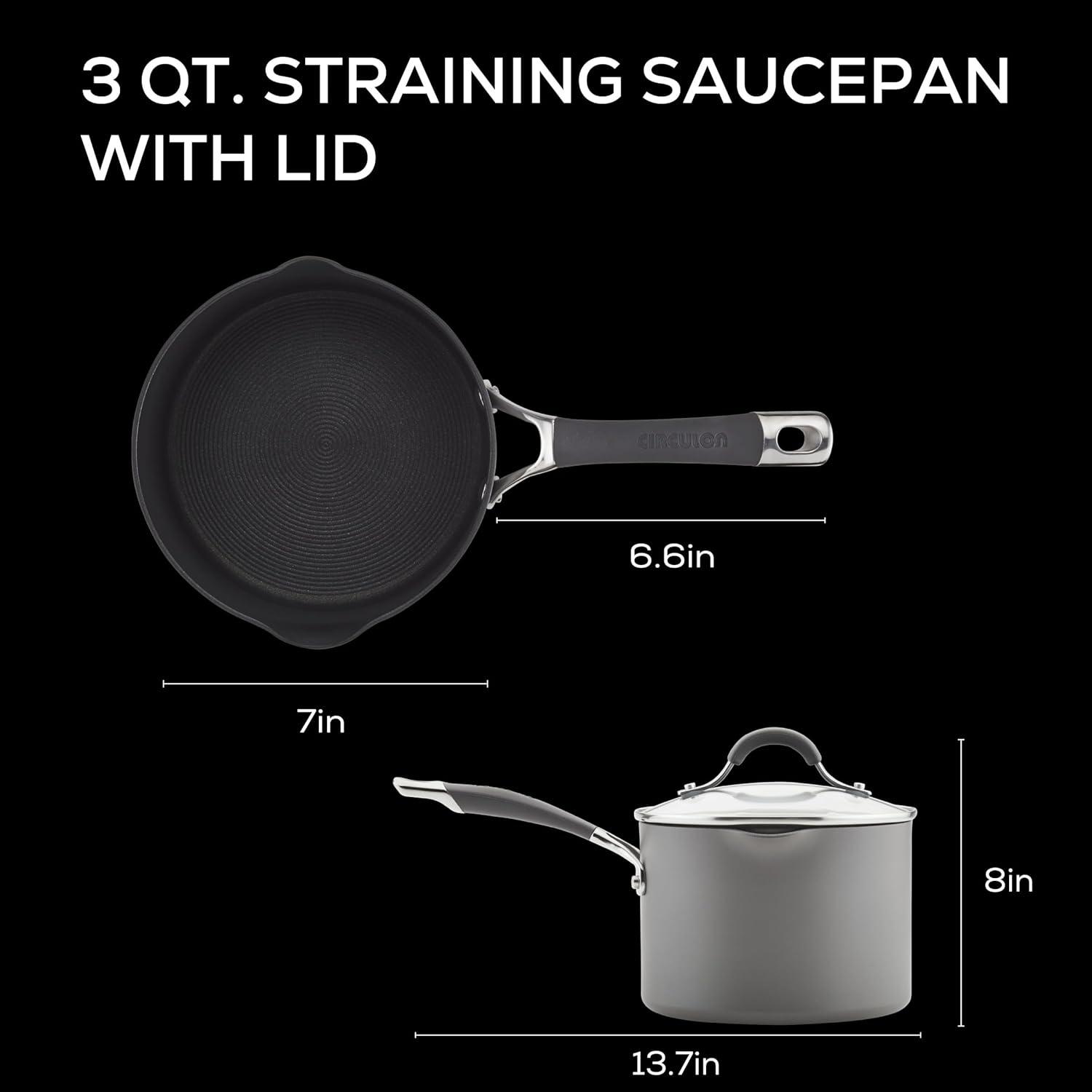 Circulon Circulon Radiance Hard-Anodized Nonstick Saucepan with Straining Lid, 3-Quart