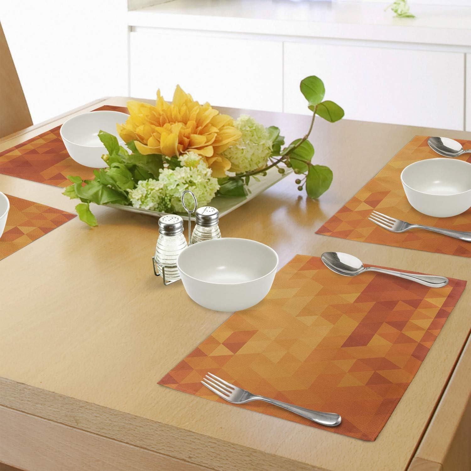 Burnt Orange Geometric Pattern Fabric Placemats Set of 4