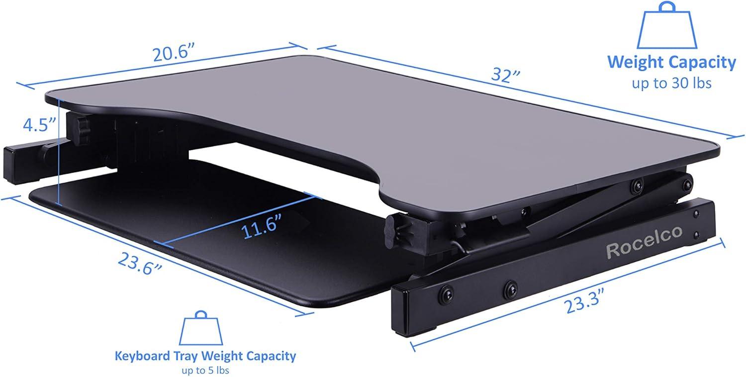 Black Adjustable Standing Desk Converter with Anti-Fatigue Mat