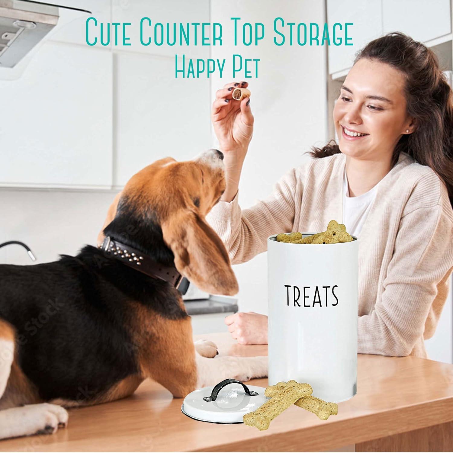 Outshine Co White Farmhouse Cat and Dog Treat Container with 2 Dog Bone Cookie Cutters