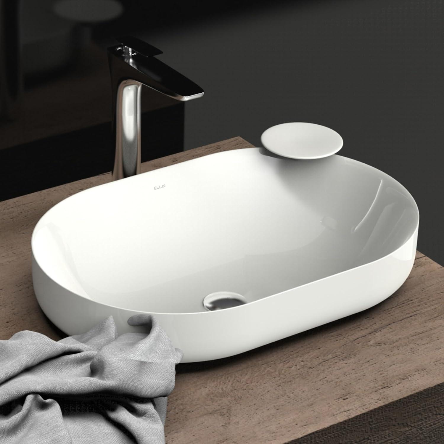 Polaris White Ceramic Oval Bathroom Vessel Sink 23.6" x 15.7"