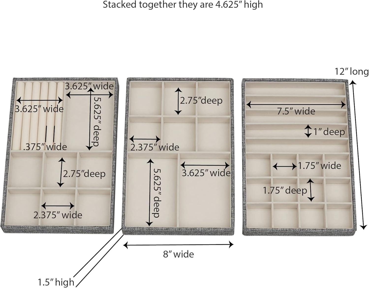 Household Essentials 3pc Stacking Jewelry Trays Graphite Linen: Stackable Jewelry Organizer & Storage, Gray, Adult Use