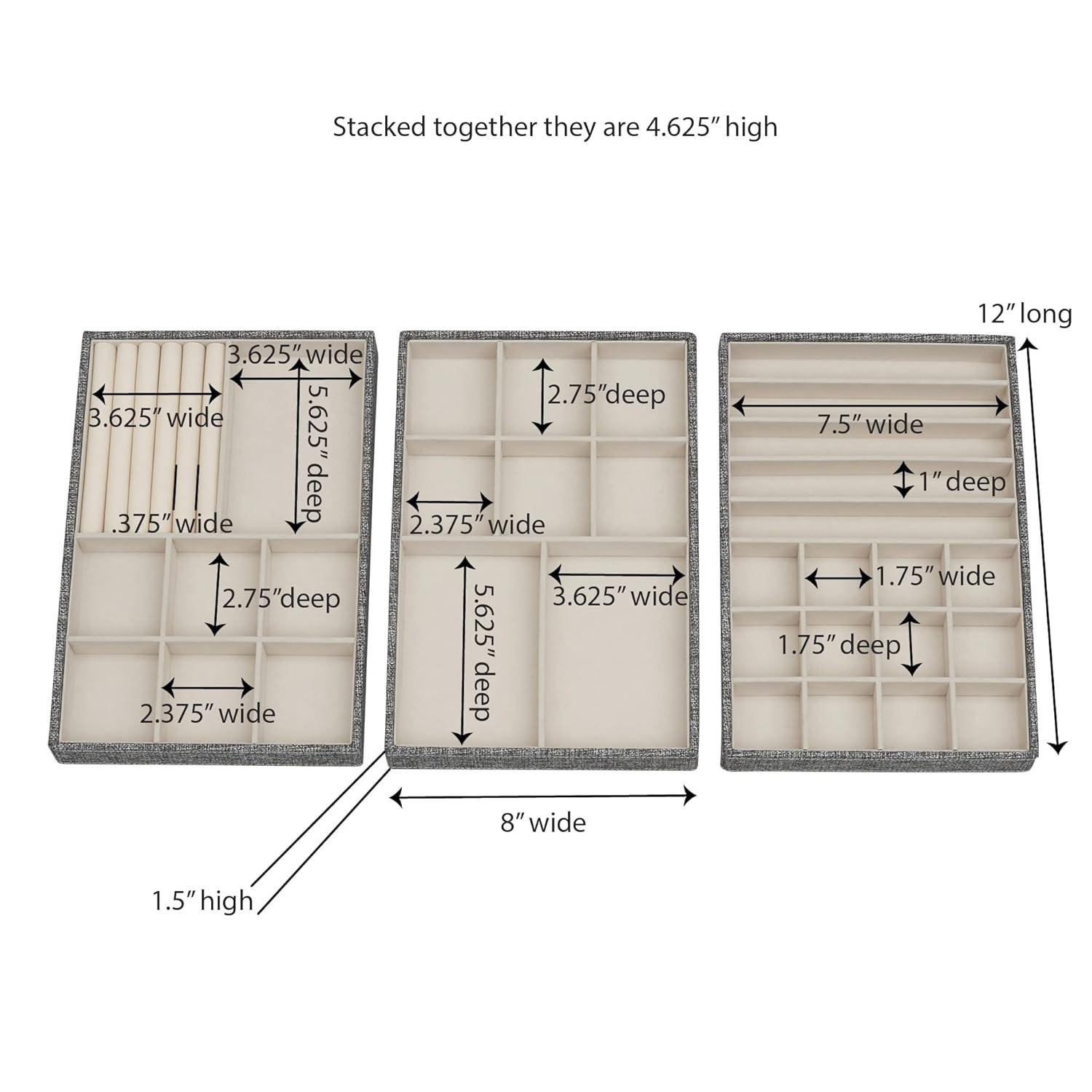 Household Essentials 3pc Stacking Jewelry Trays Graphite Linen: Stackable Jewelry Organizer & Storage, Gray, Adult Use