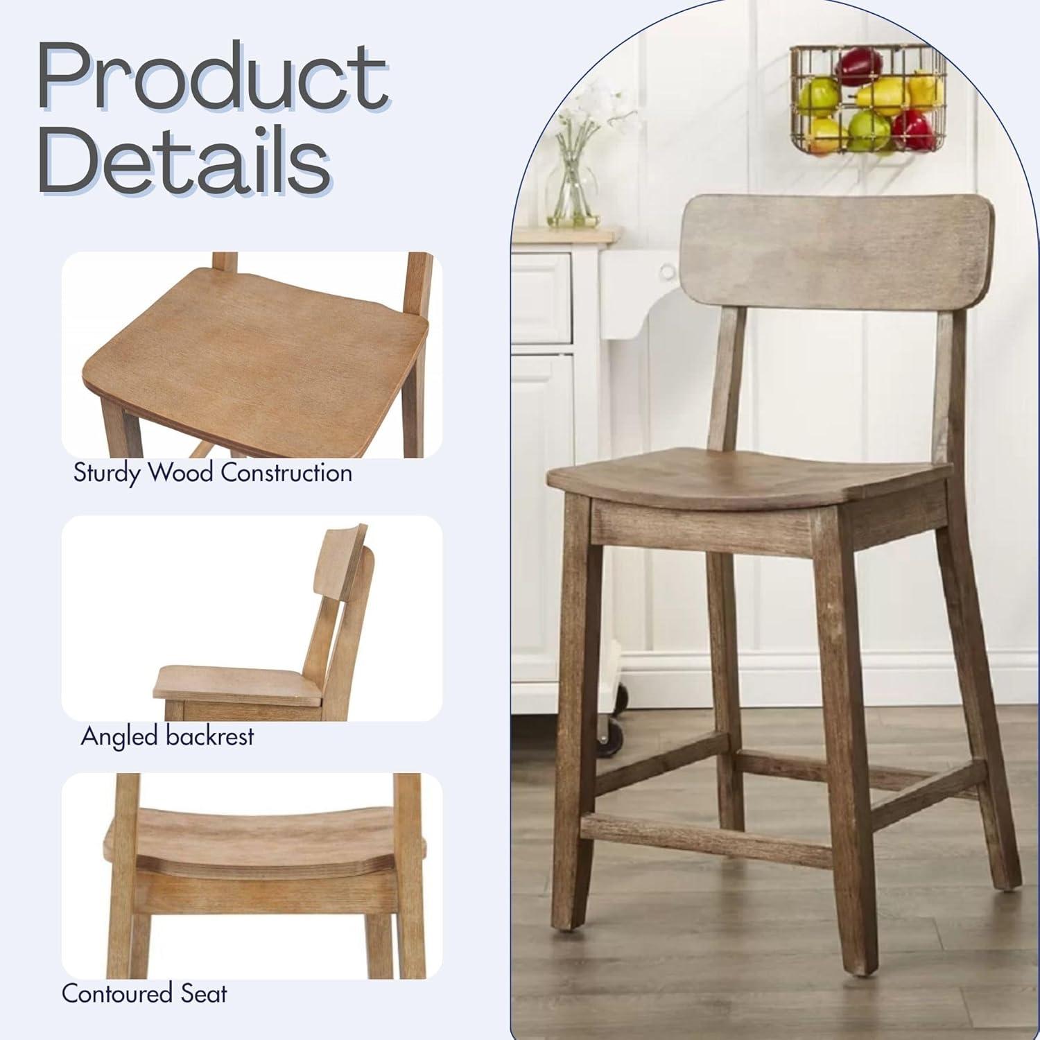 24" Torino Counter Height Barstool Barnwood - Boraam: Solid Wood, Farmhouse Style, Square Seat