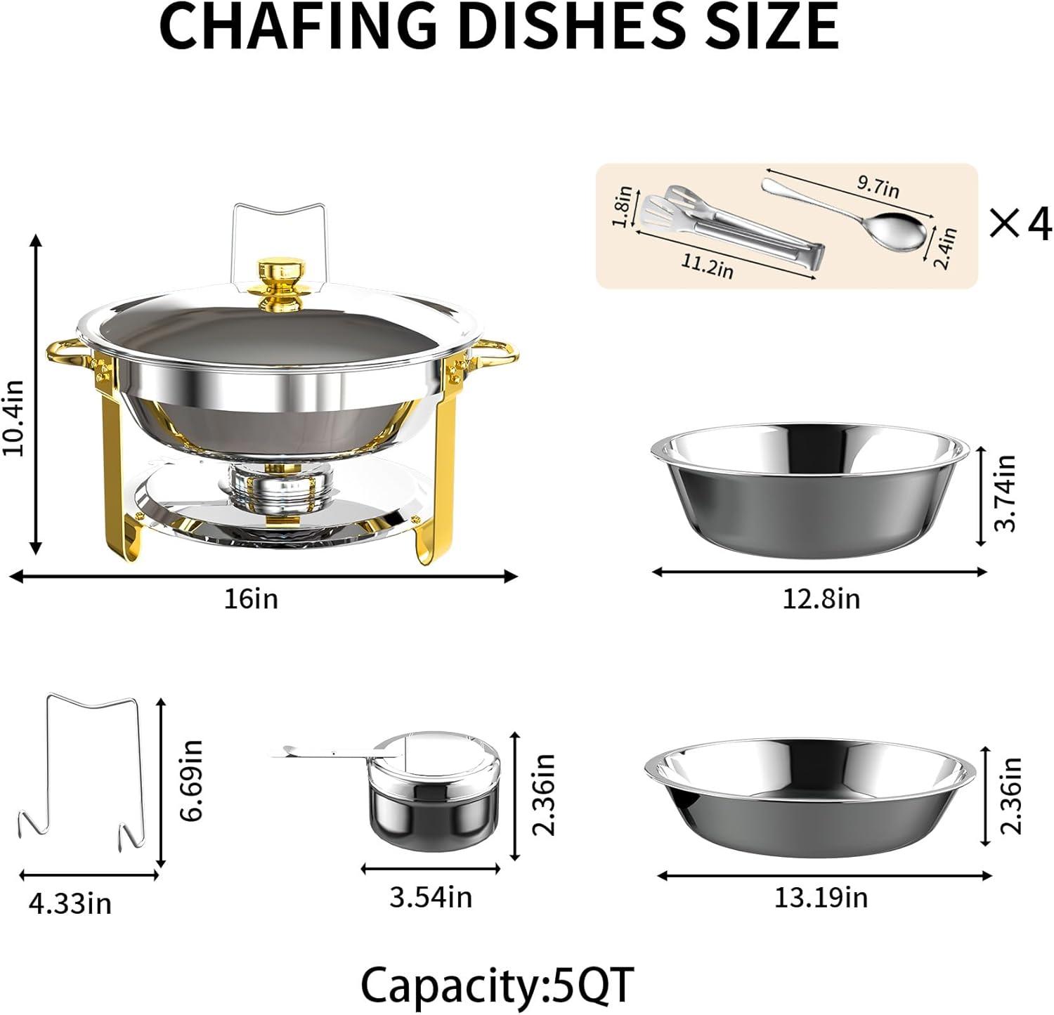 Ktaxon 4 Pack Chafing Dish for Buffet with Lid Holder, 5 Quart Stainless Steel Buffet Set, Round Chafers and Warmers Sets for Party, Catering, Wedding, Banquet, Graduation