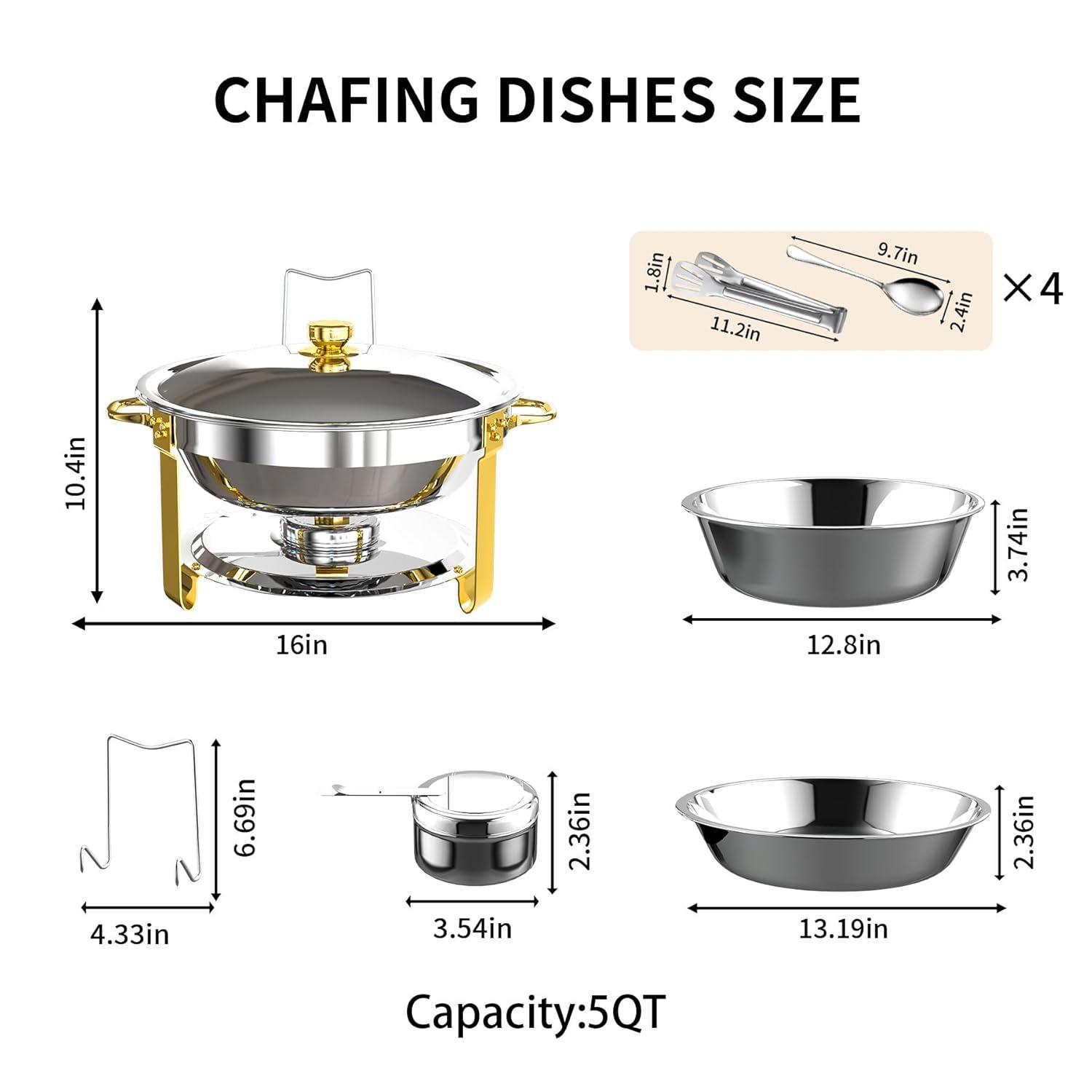 Ktaxon 4 Pack Chafing Dish for Buffet with Lid Holder, 5 Quart Stainless Steel Buffet Set, Round Chafers and Warmers Sets for Party, Catering, Wedding, Banquet, Graduation