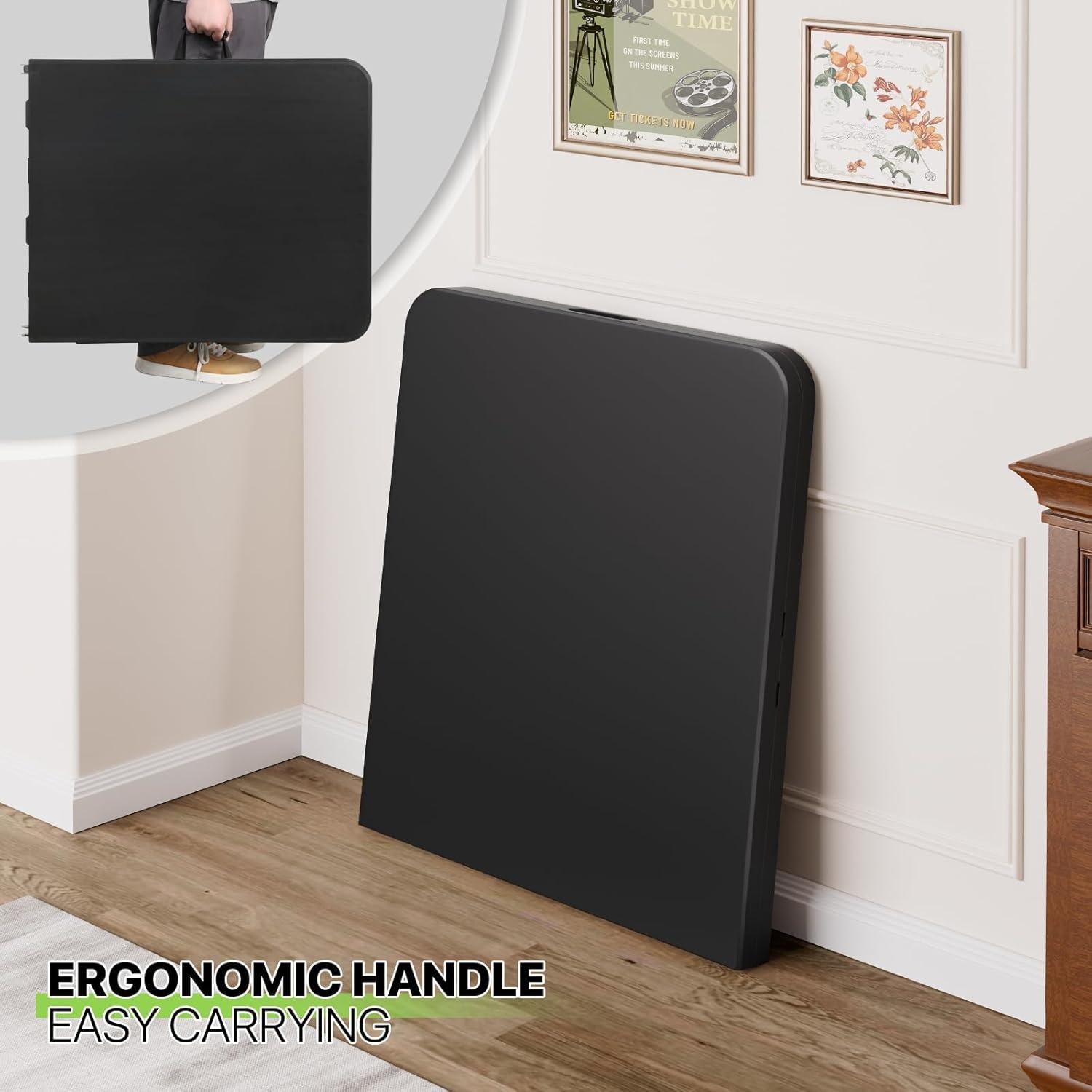 Plastic Folding Card Table, Indoor Outdoor Portable Picnic Table with Carrying Handle for Camping