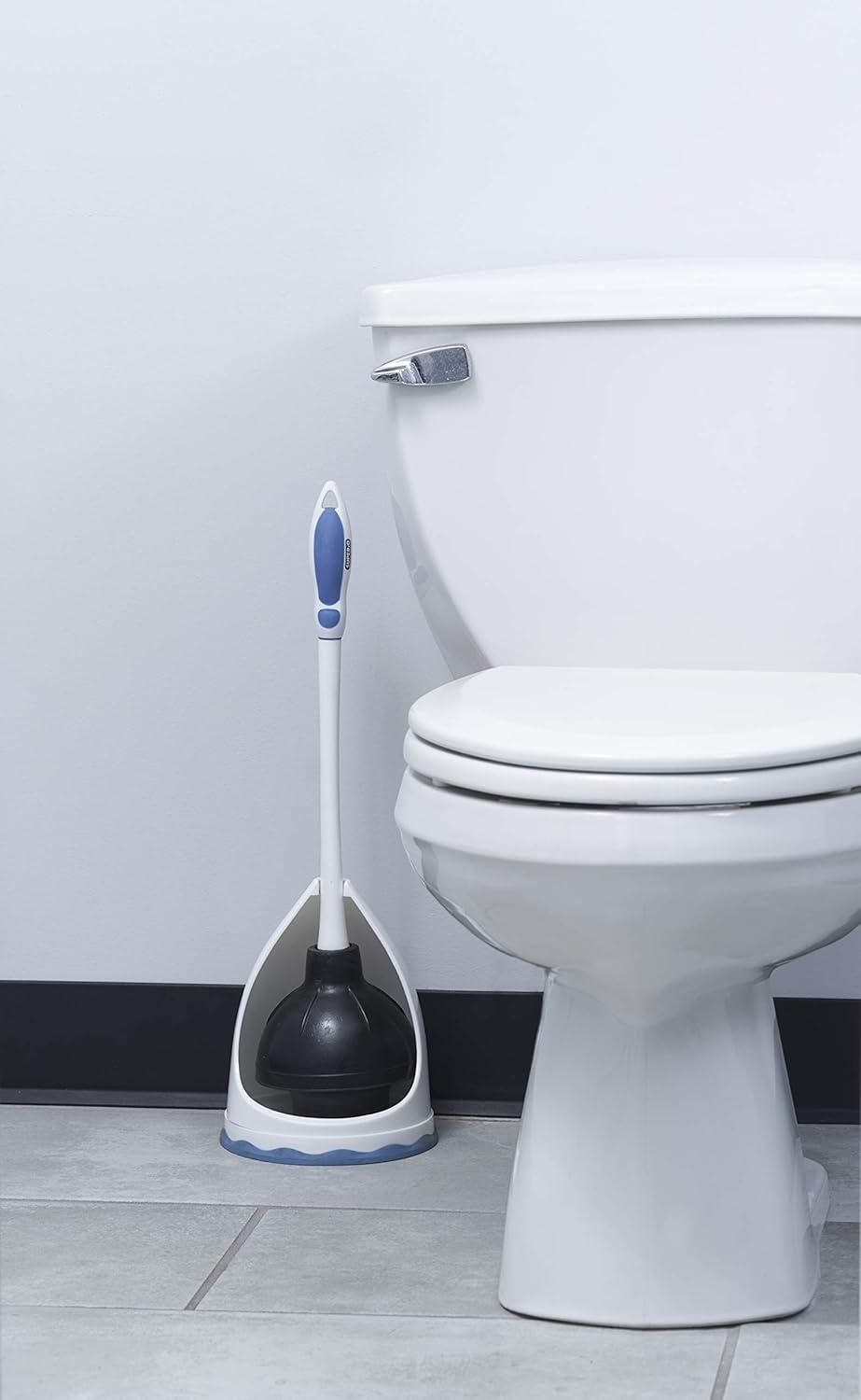 Superio Toilet Bowl Brush and Holder with Under Rim Cleaner for Bathroom, Toilet Brush and Caddy with Non Scratch Bristles and Under Rim Lip Brush, White and Blue (2 Pack)