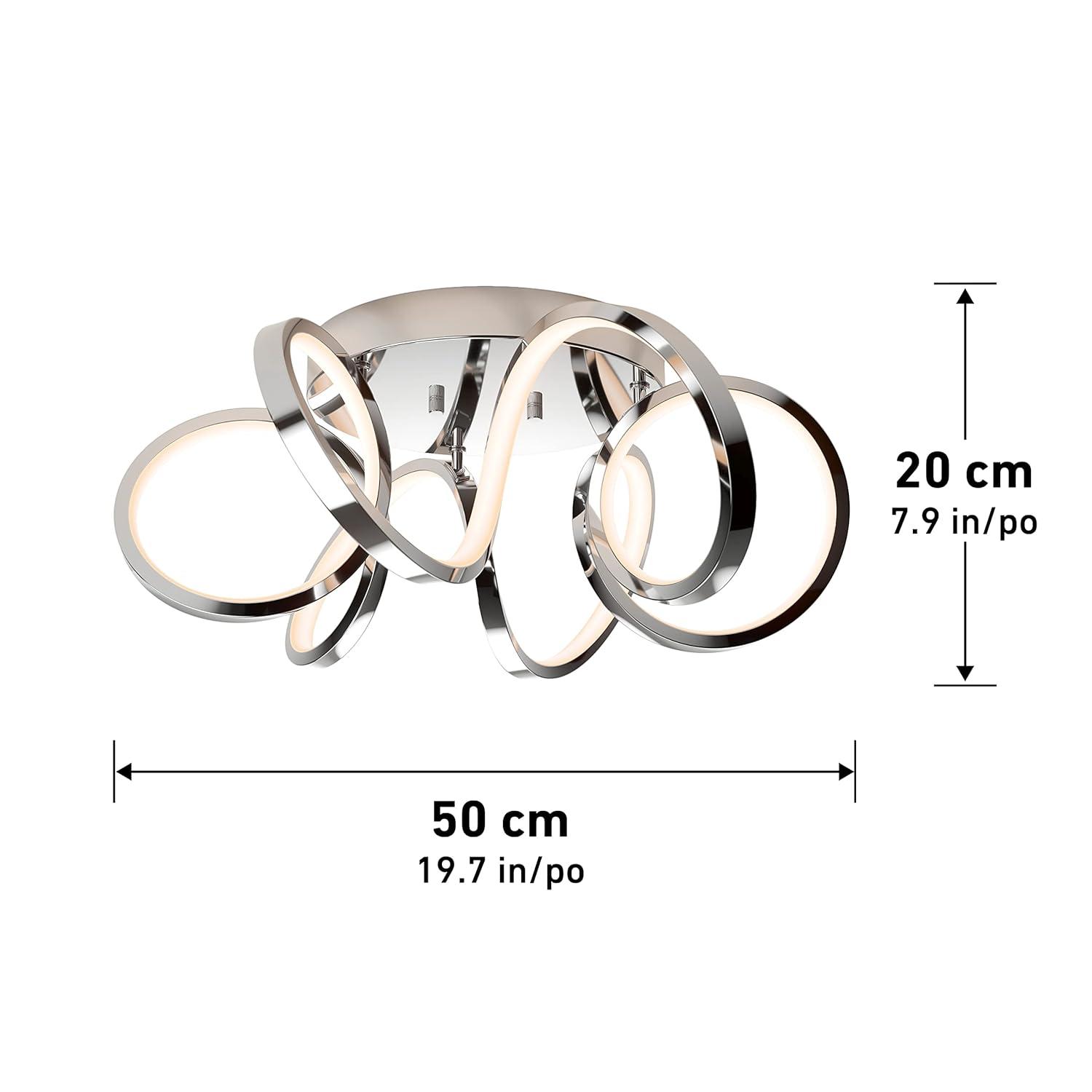 artika Swirl Ribbon 28W LED Modern Flush Mount Ceiling Light Fixture, Chrome Ideal for Bedroom, Hallway, Kitchen - 1800 Lumens 3000 Kelvin, No Bulb Required
