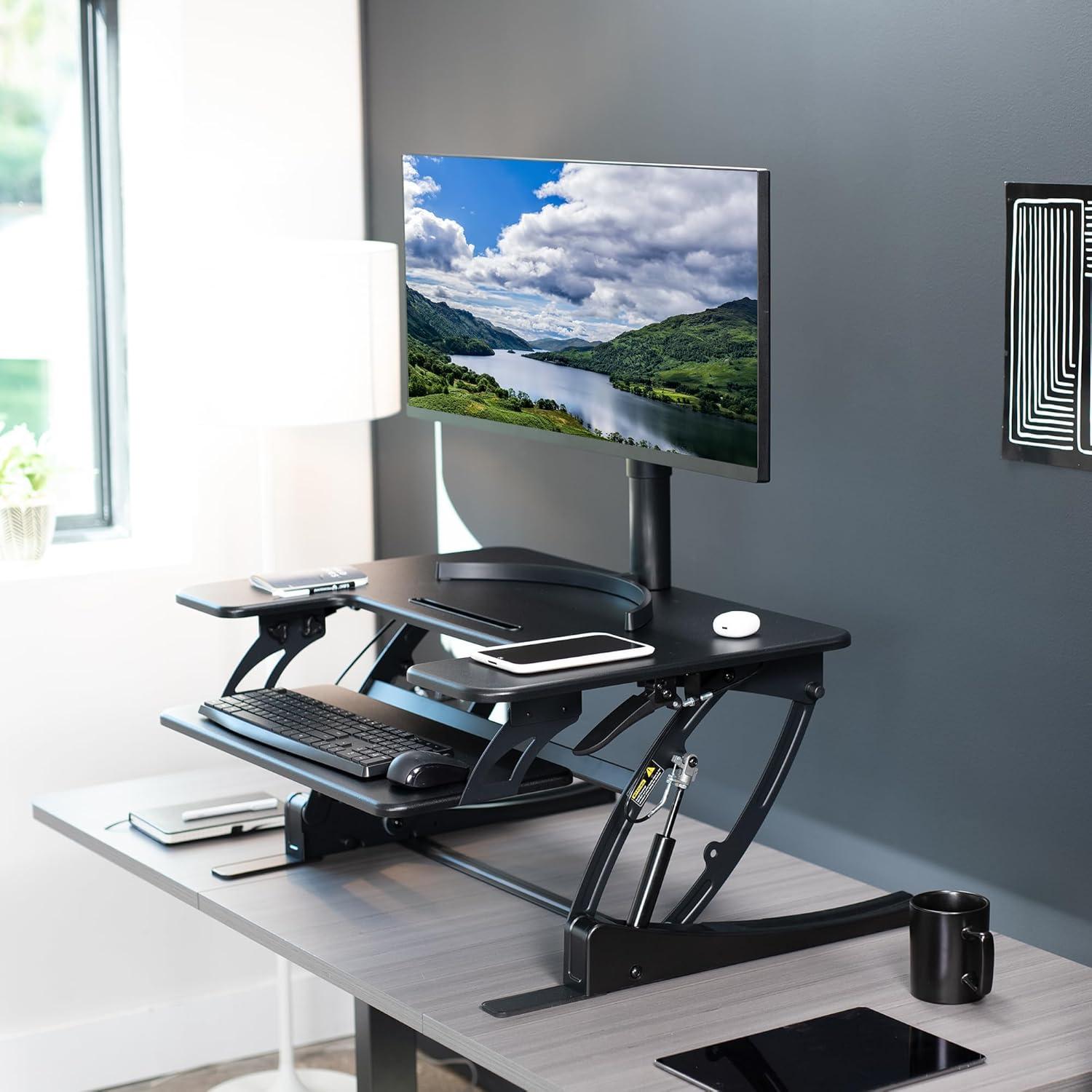 VIVO Black Height Adjustable 32" Standing Desk Monitor Riser Tabletop Sit Stand