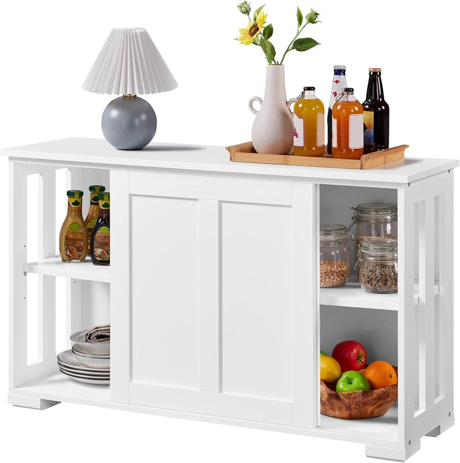 Renwick Sideboard Buffet Cabinet with Storage Sliding Door for Kitchen, Antique White