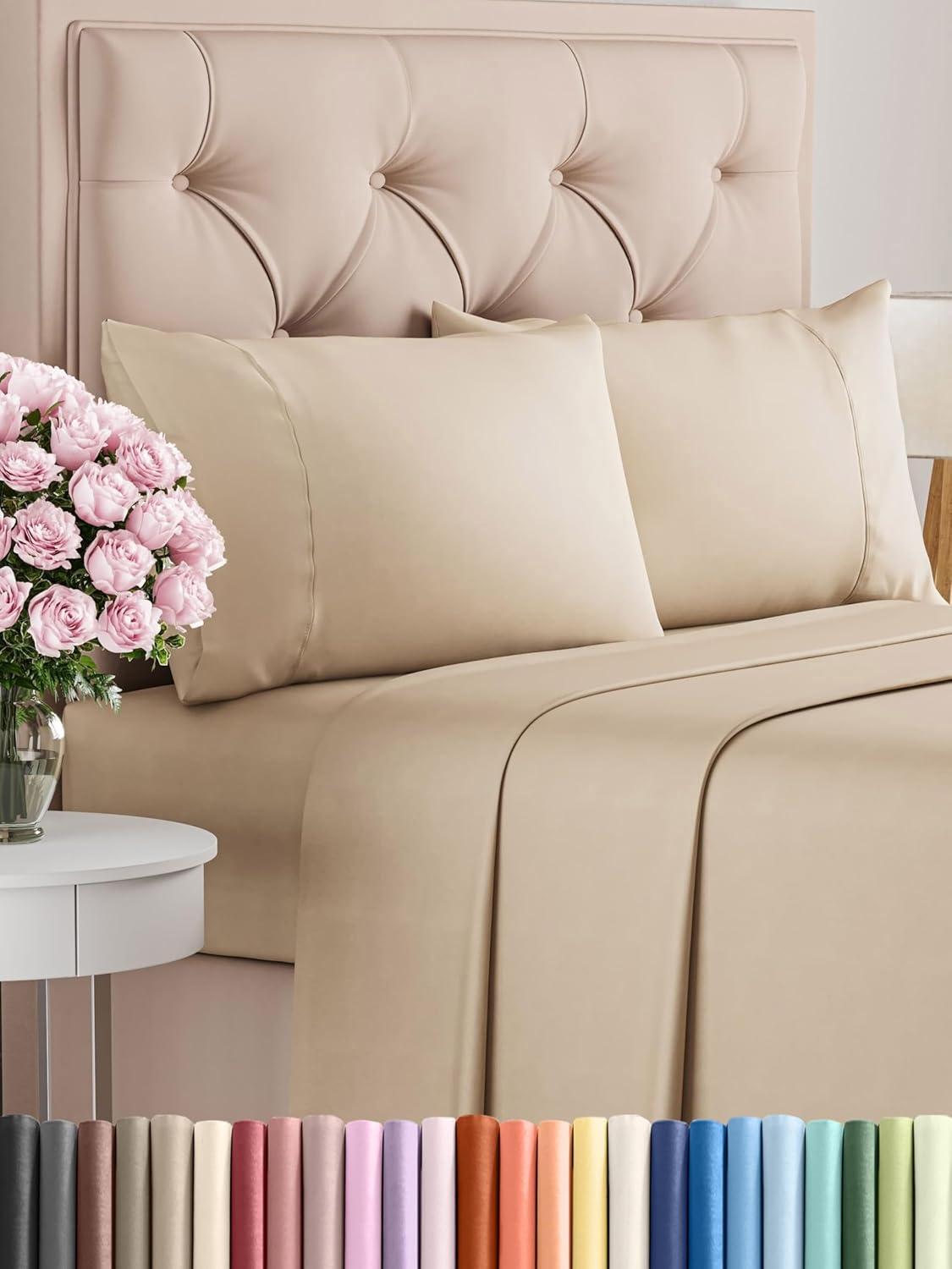 CGK Linens 6 Piece Soft & Cooling Solid Sheet Set - Wrinkle Free Luxury Bed Sheets