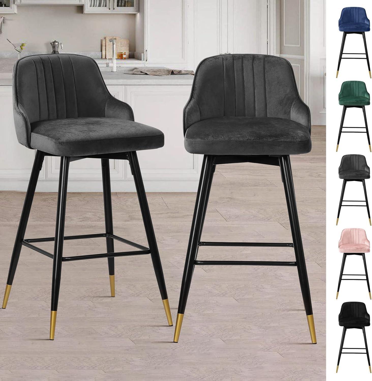 Everly Quinn Swivel Velvet Upholstered Counter & Bar Stool (Set of 2)