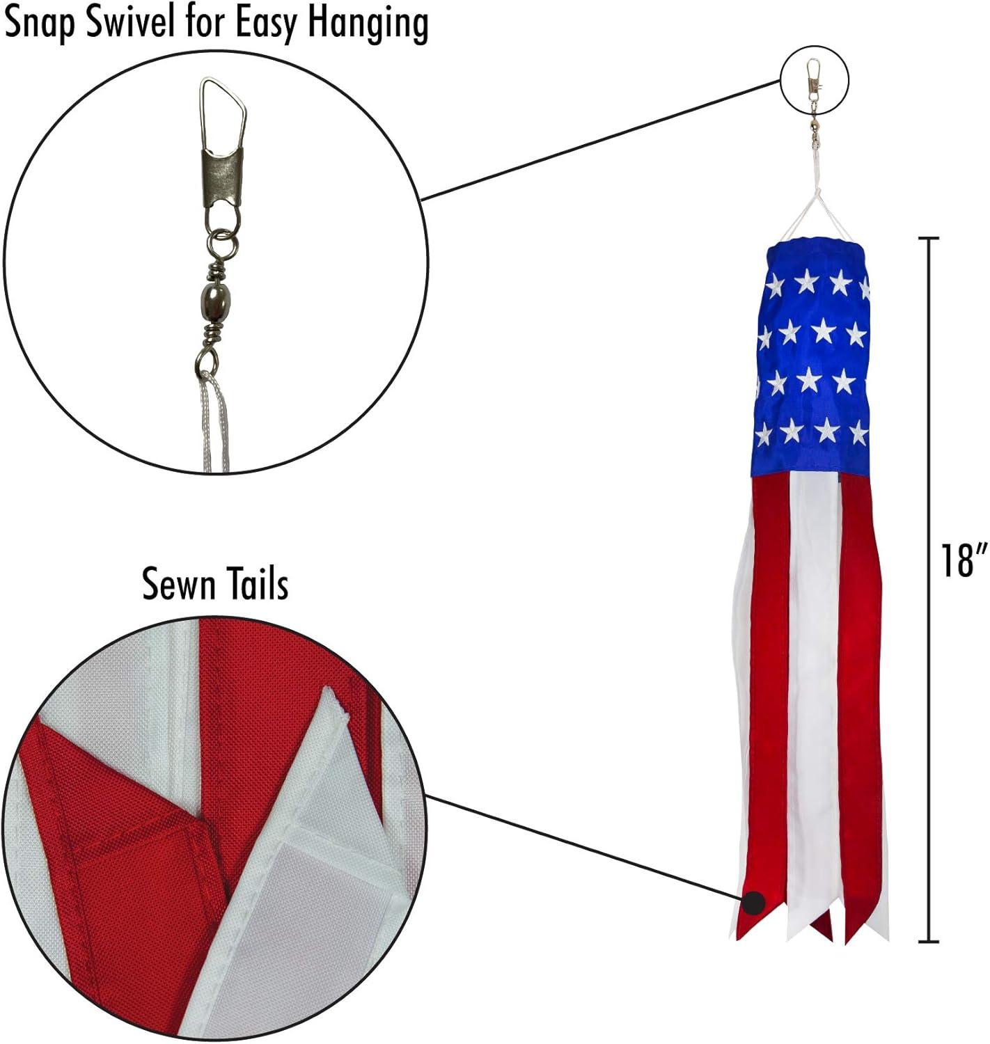 In the Breeze 5034 — 18-inch Stars & Stripes Windsock — Patriotic Hanging Windsock Decor