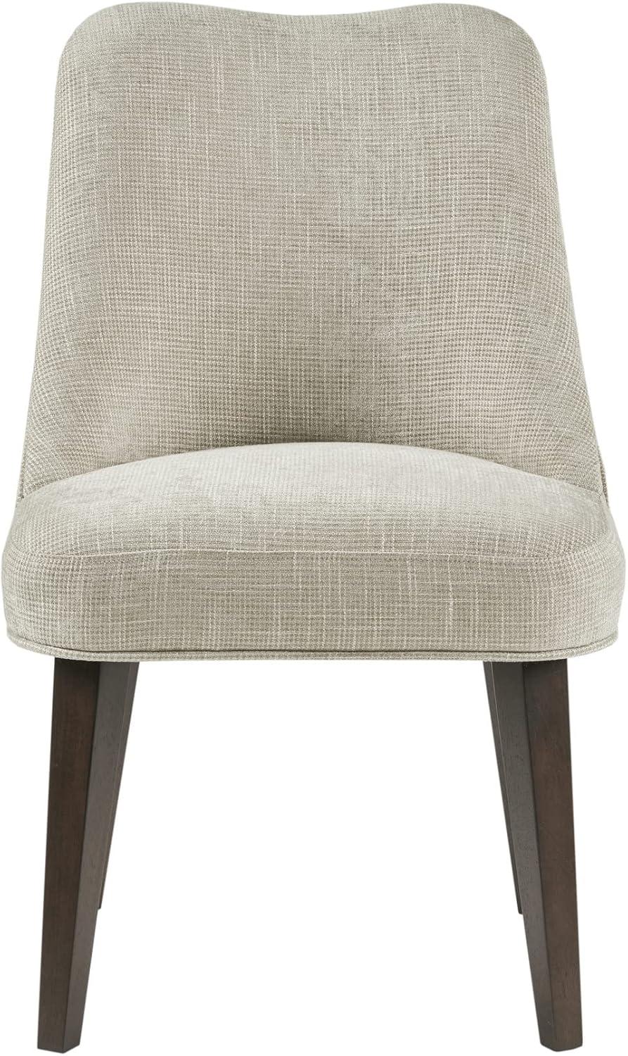 Beige Upholstered Dining Chairs with Dark Wood Legs, Set of 2