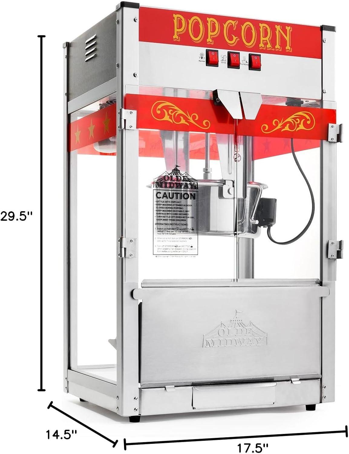 Olde Midway Commercial Popcorn Machine, Bar Style Popper with 12 Ounce Kettle, Black