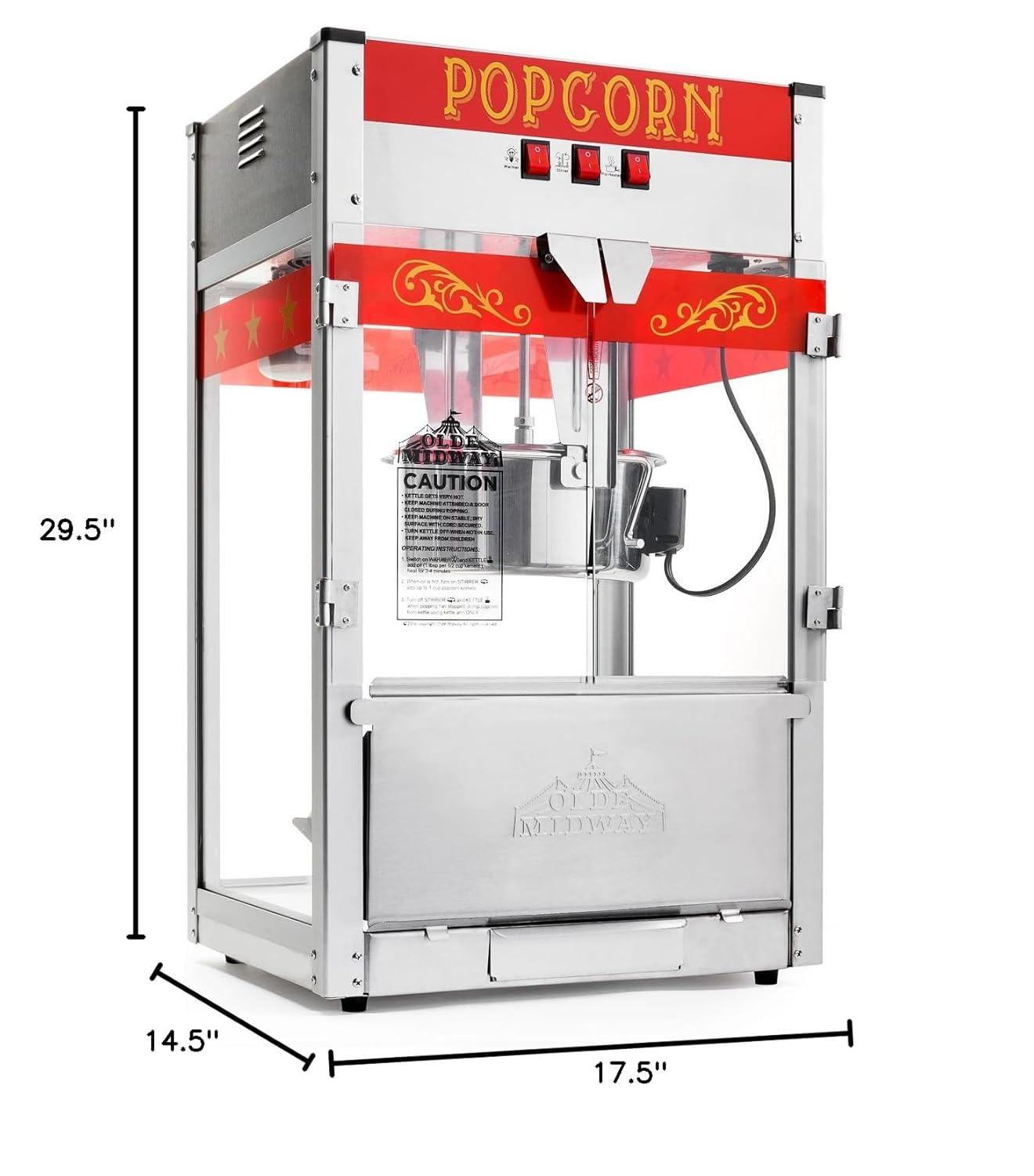 Olde Midway Commercial Popcorn Machine, Bar Style Popper with 12 Ounce Kettle, Black
