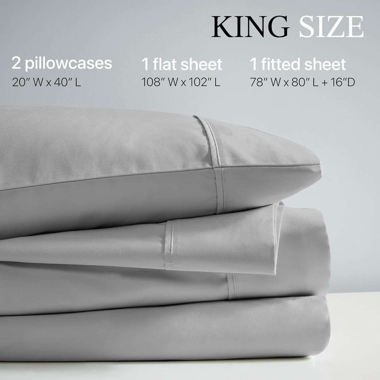 King 1000 Thread Count Cotton Blend Cooling 4pc Sheet Set Gray
