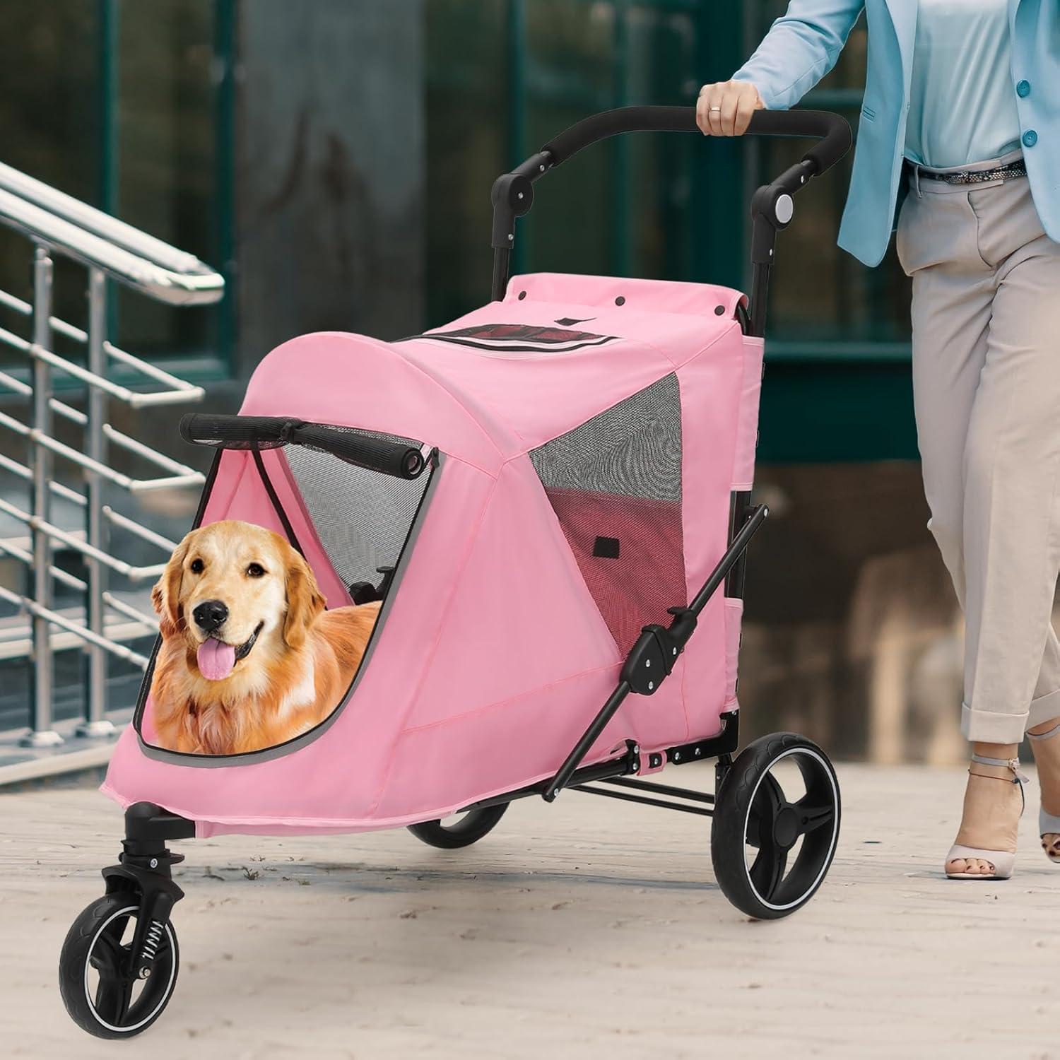 Magshion 3 Wheel Dog Stroller, Pet Stroller for Small Medium Dogs & Cats (Pink)