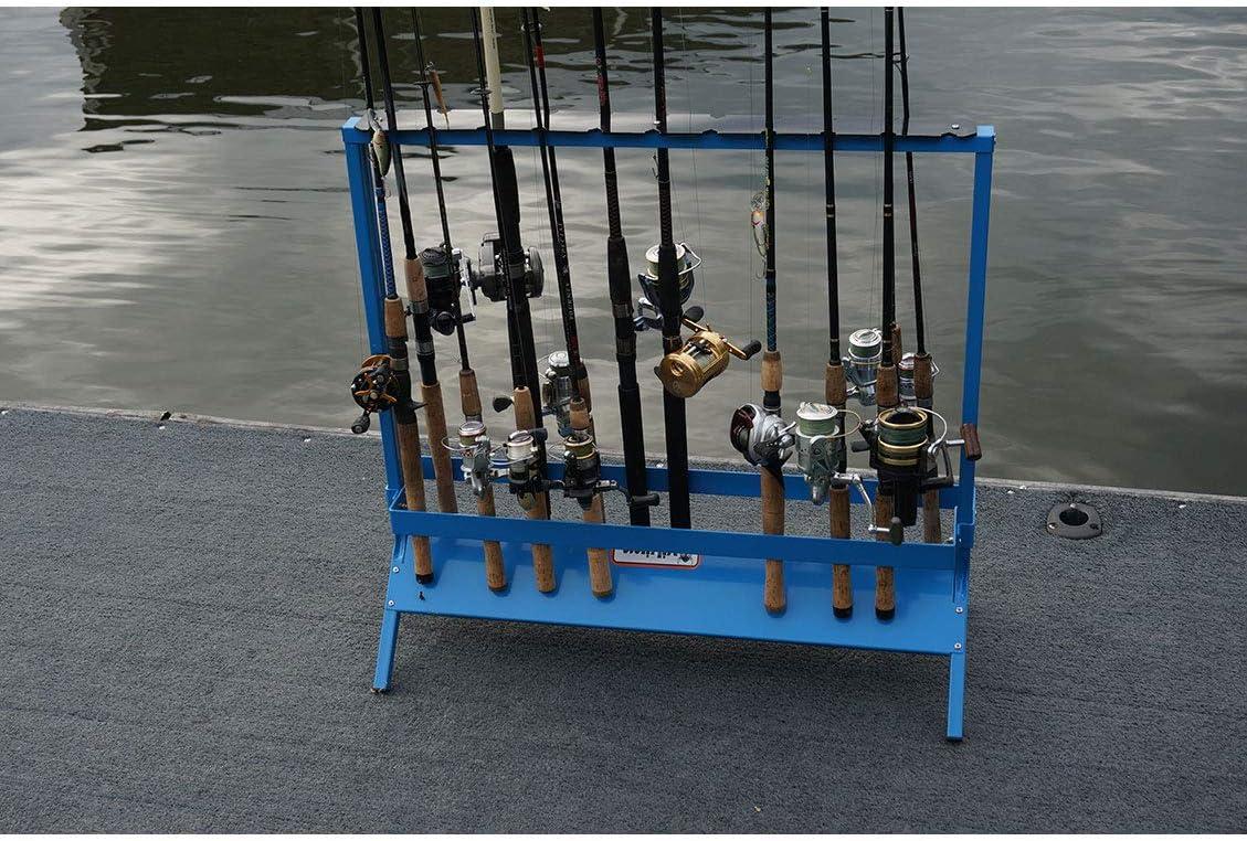 Blue Powder-Coated Steel Freestanding Fishing Rod Rack