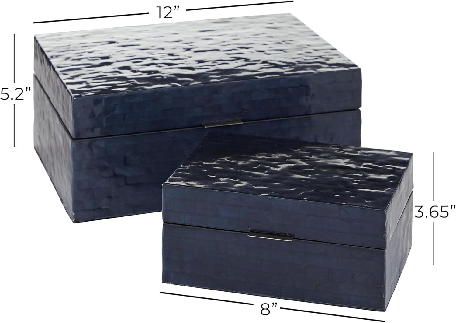 Dark Blue Mother of Pearl Shell Decorative Storage Boxes, Set of 2