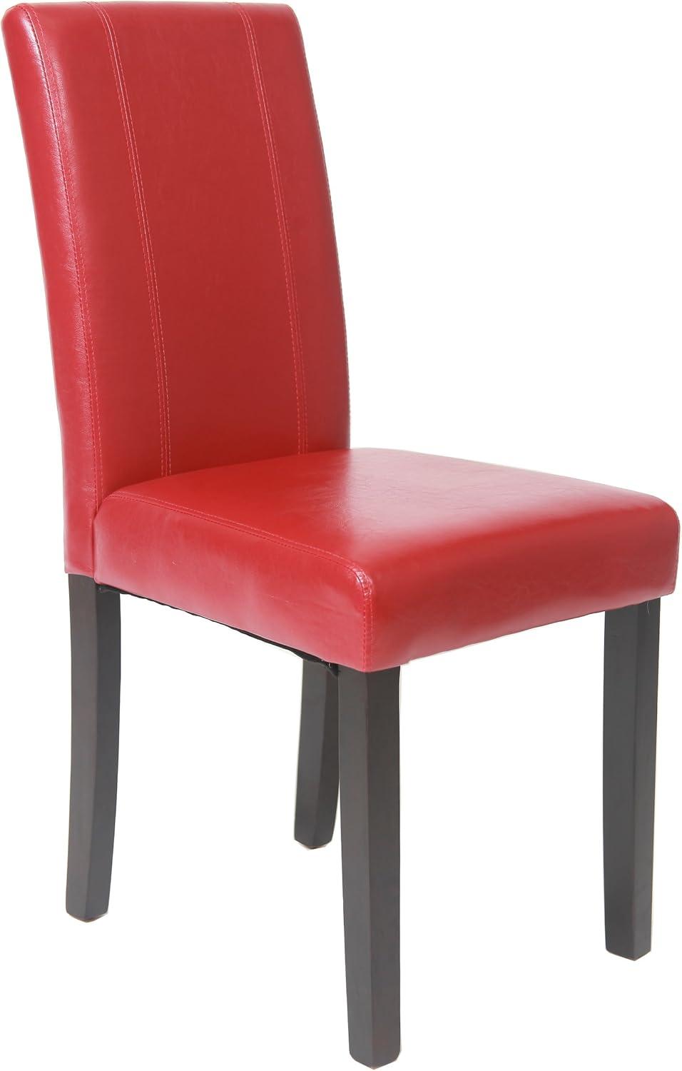 Roundhill Urban Style Solid Wood Leatherette Parson Chair in Red(Set of 2)