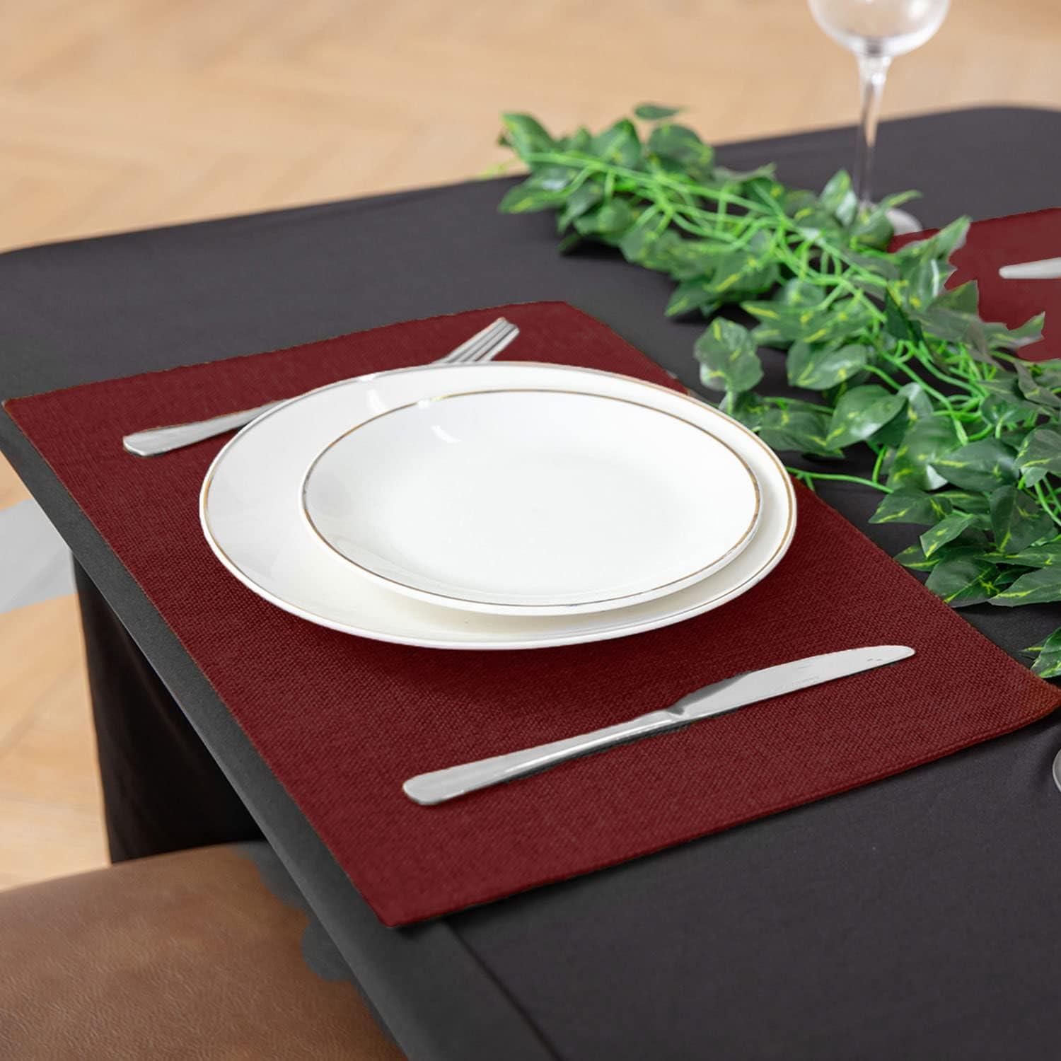 Burgundy Rectangular Linen-Style Fabric Placemats Set of 8