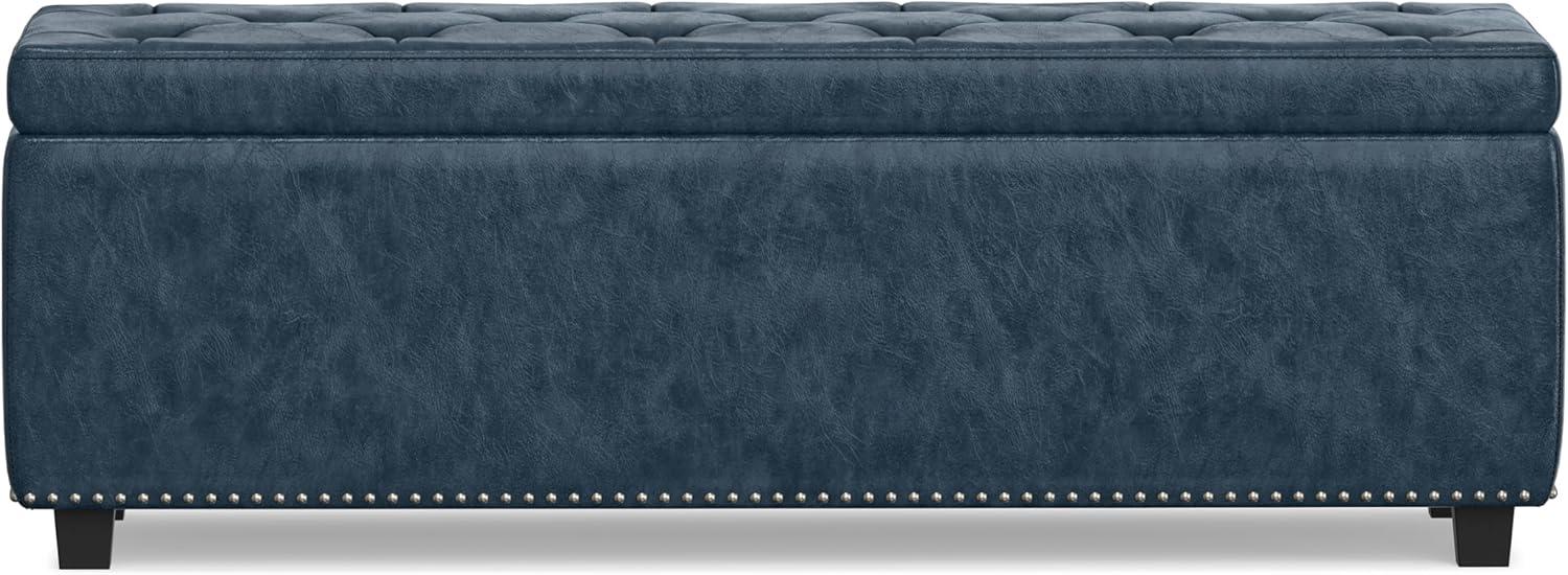 Simpli Home Hamilton 48"W Upholstered Storage Ottoman Bench with Lift-Top Lid, Tufted Design, and Nailhead Trim