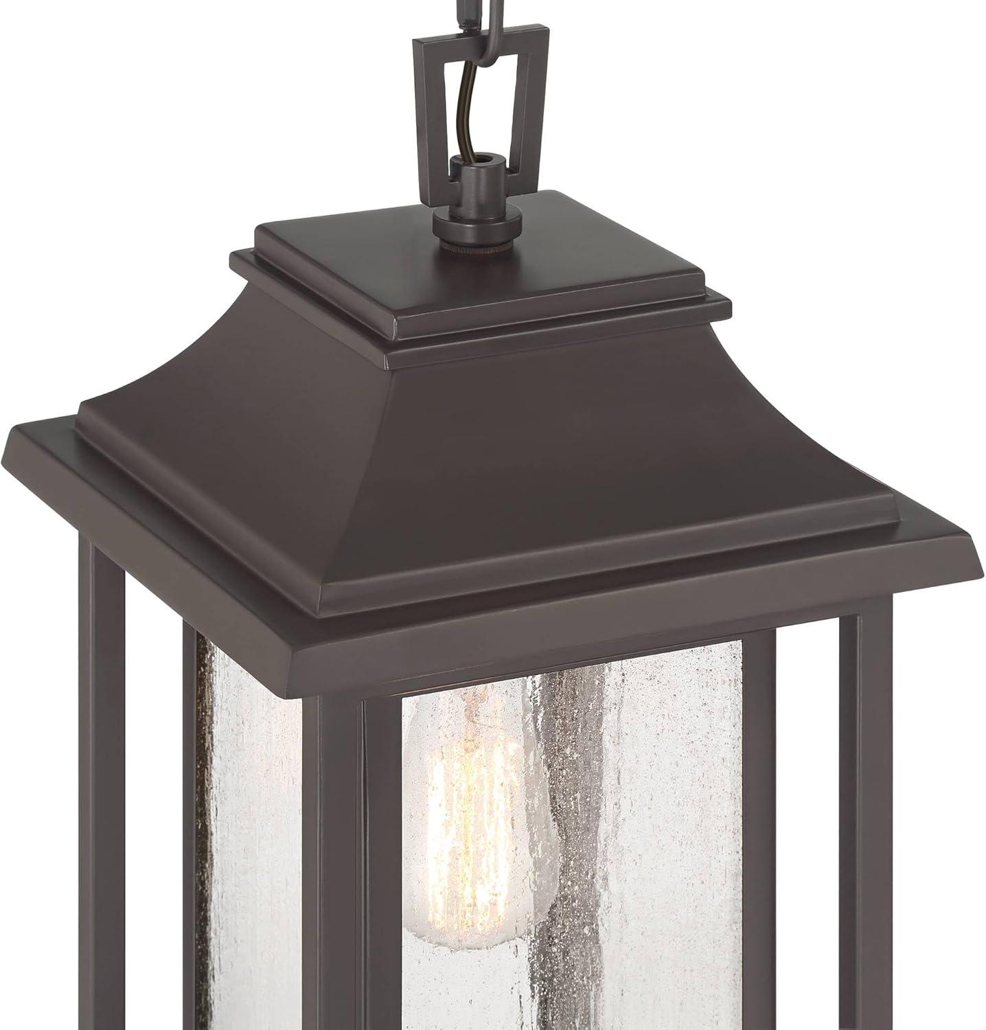 John Timberland Cecile 19 1/4" High Modern Box Lantern Outdoor Pendant Light Fixture Ceiling Porch House Hanging Brown Bronze Finish Clear Glass Shade