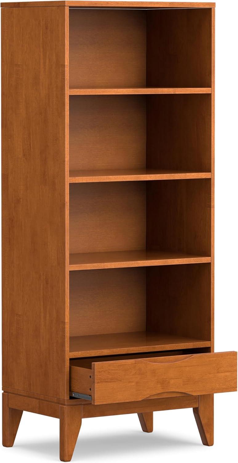 Simpli Home Harper 24"W Solid Hardwood 4 Shelf Mid-Century Modern Bookcase with Drawer and Adjustable Shelves