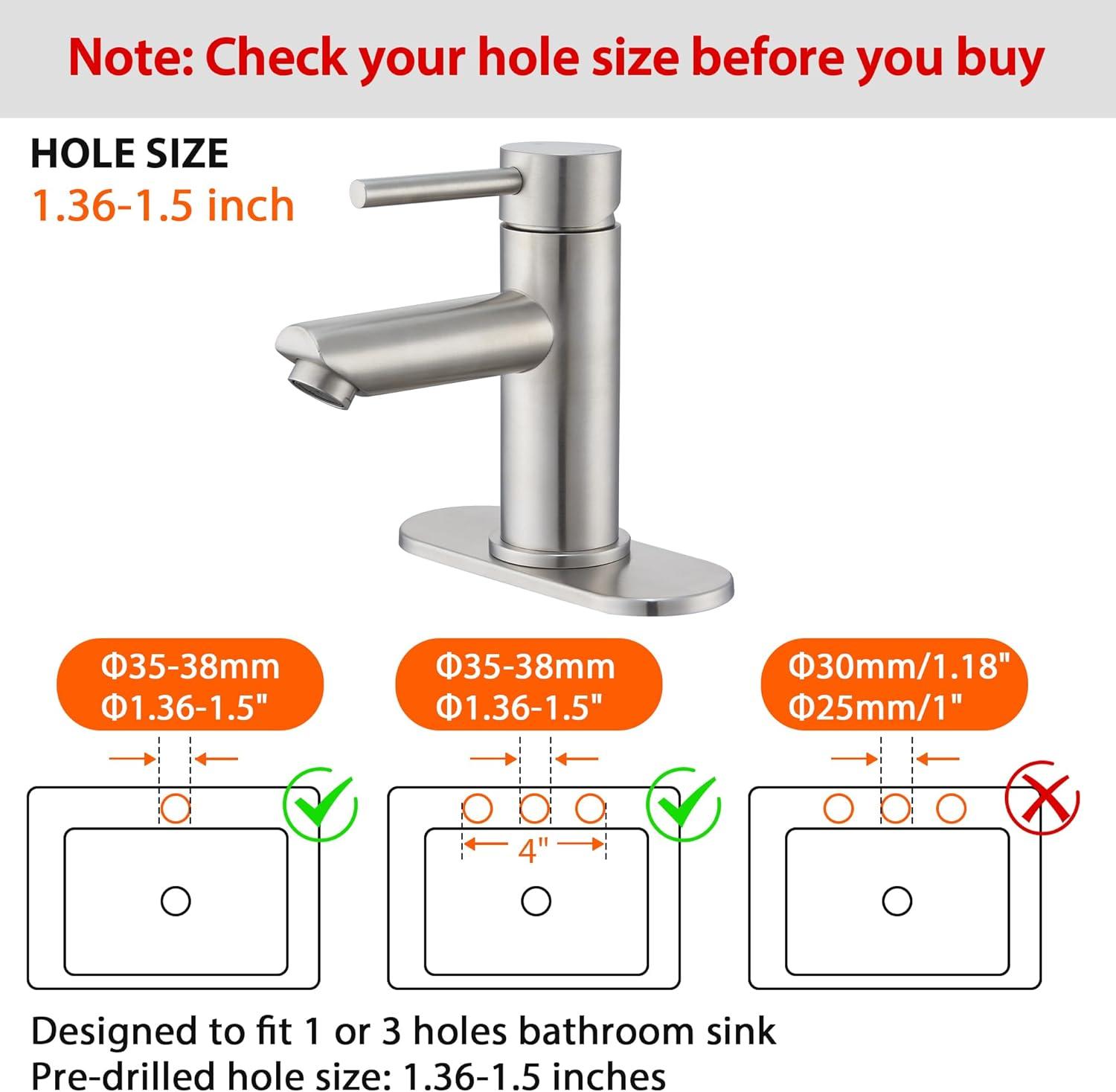 Bathroom Sink Faucet One Hole,Lavatory Tap for Basin,Matte Black Bathroom Sink Faucet with Metal Pop Up Drain Assembly， Bathroom Faucet 1 Hole with 3 Hole Deck Plate