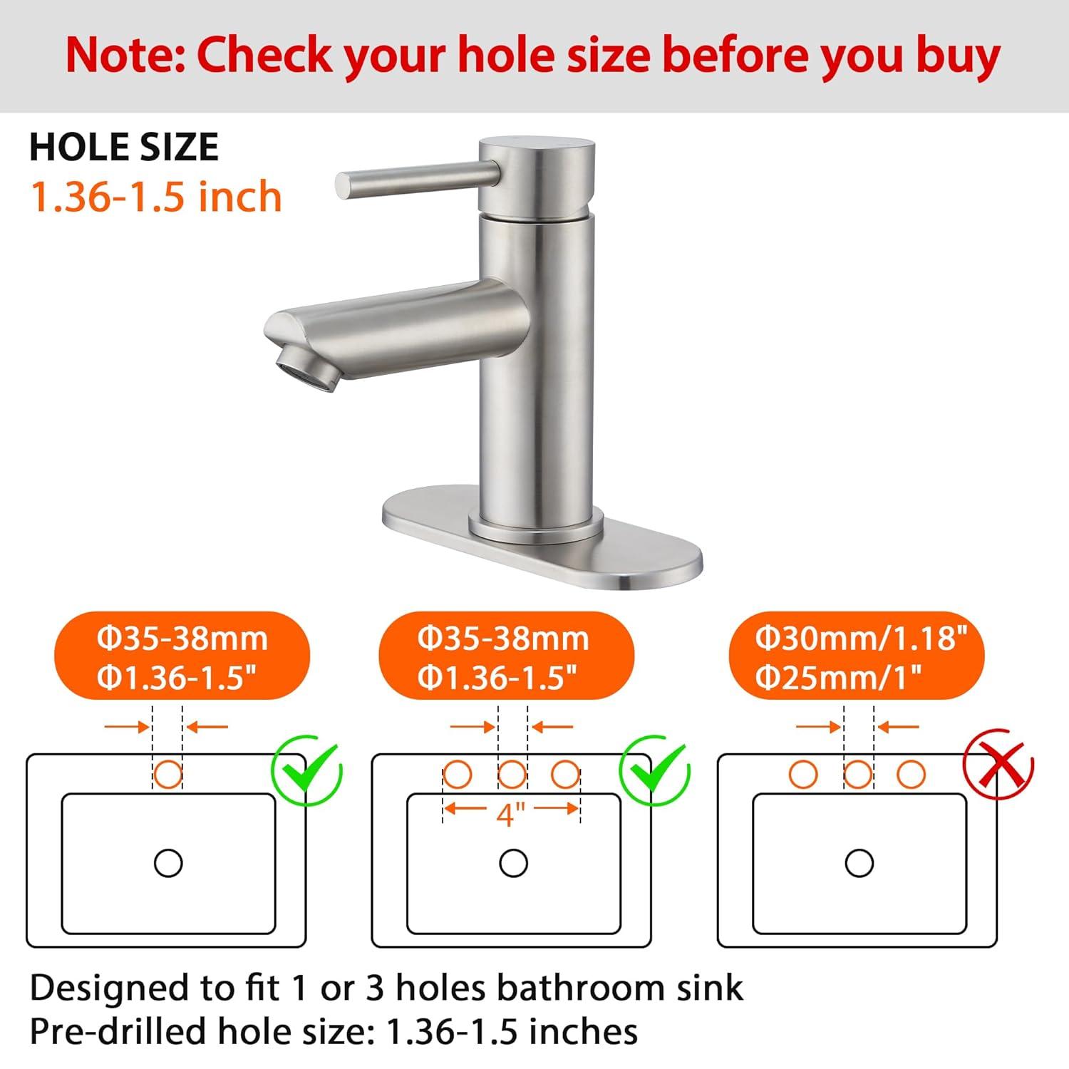 Bathroom Sink Faucet One Hole,Lavatory Tap for Basin,Matte Black Bathroom Sink Faucet with Metal Pop Up Drain Assembly， Bathroom Faucet 1 Hole with 3 Hole Deck Plate