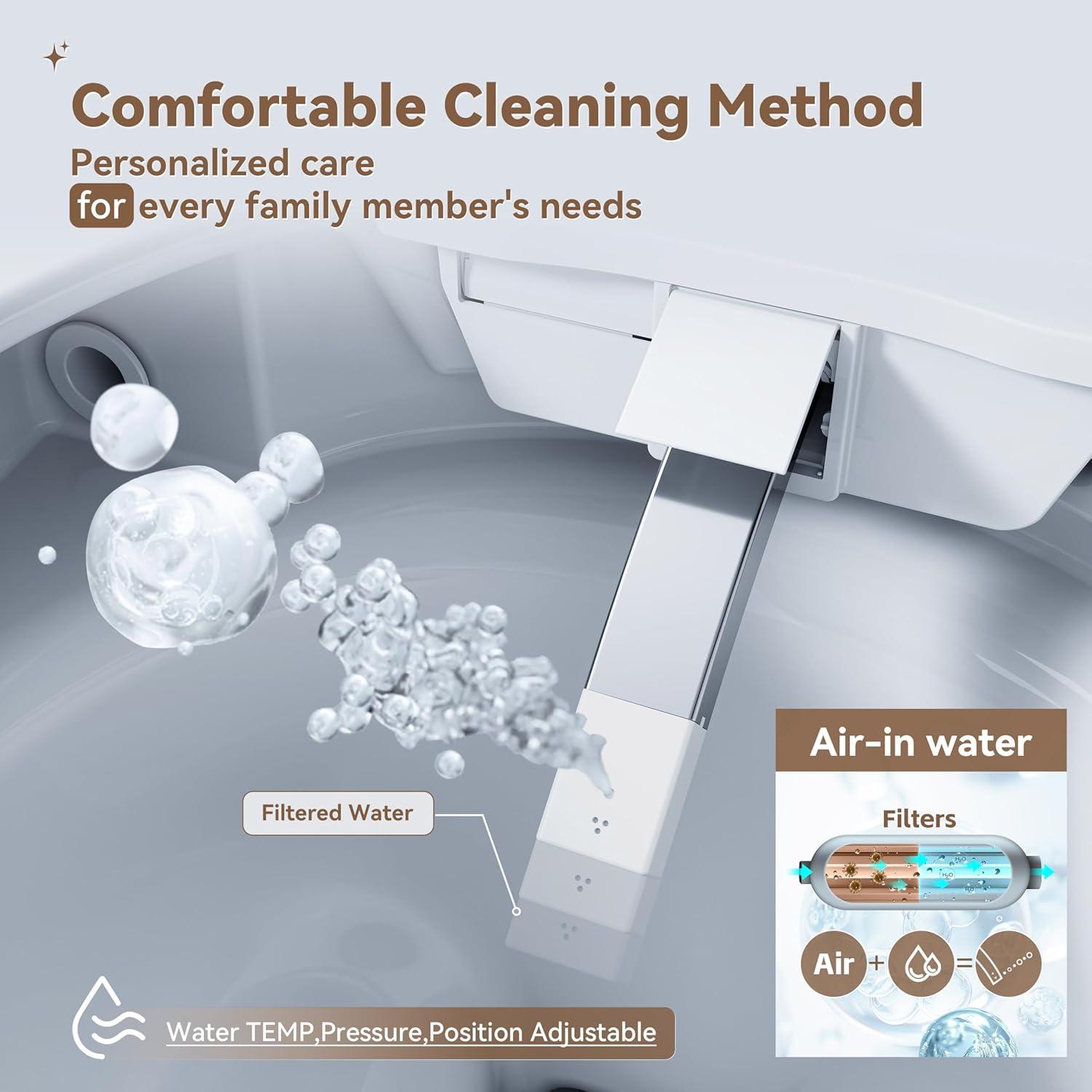 Smart Toilet with Bidet Built-in Filtered Water Cleaning, Instant Warm Water & Heated Seat, Smart Bidet Toilet with Auto/Blackout Flush, Dryer, Deodorization, Night Light & Digital Display