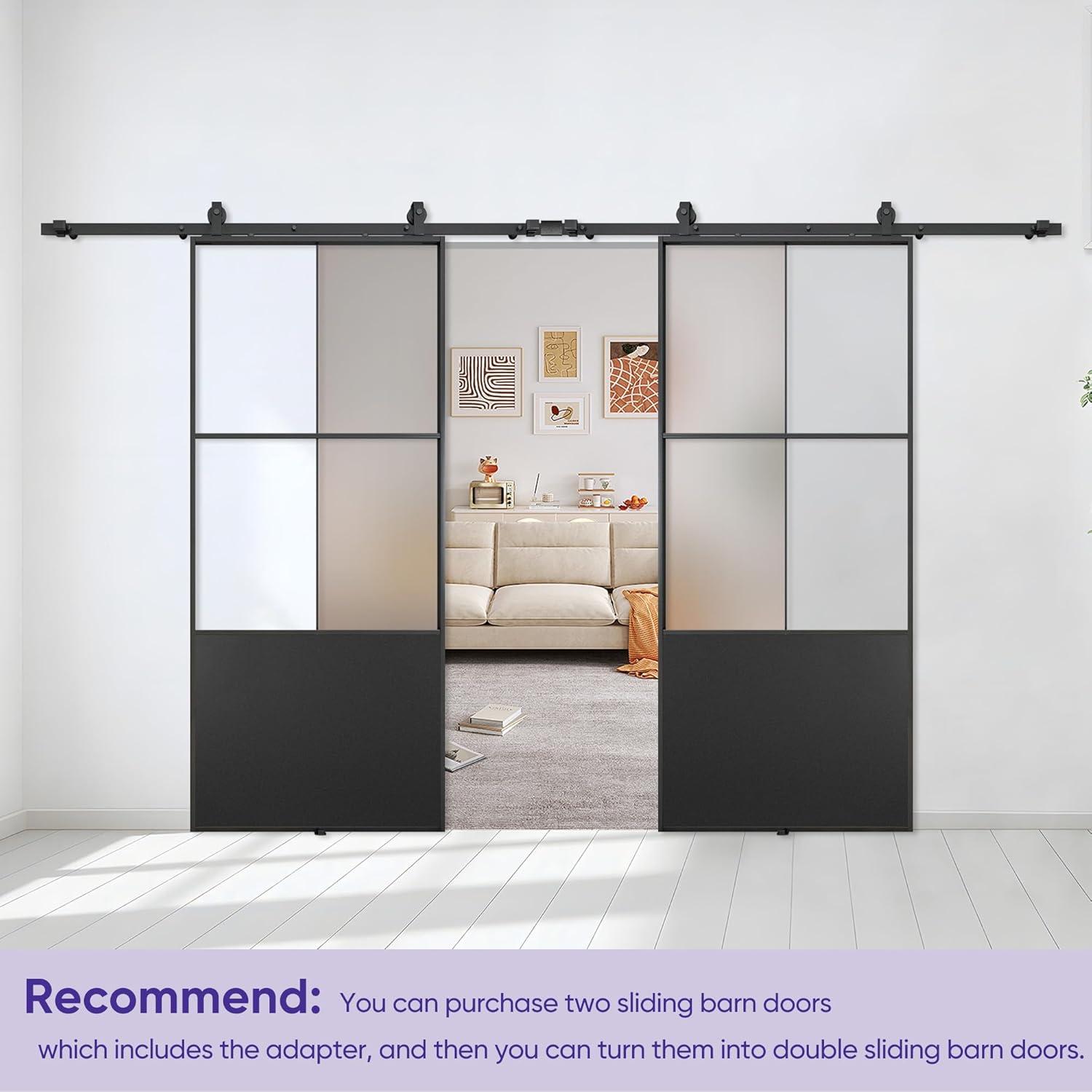 Metal and Glass Sliding Barn Door with Installation Hardware Kit ( Soft-close Included)