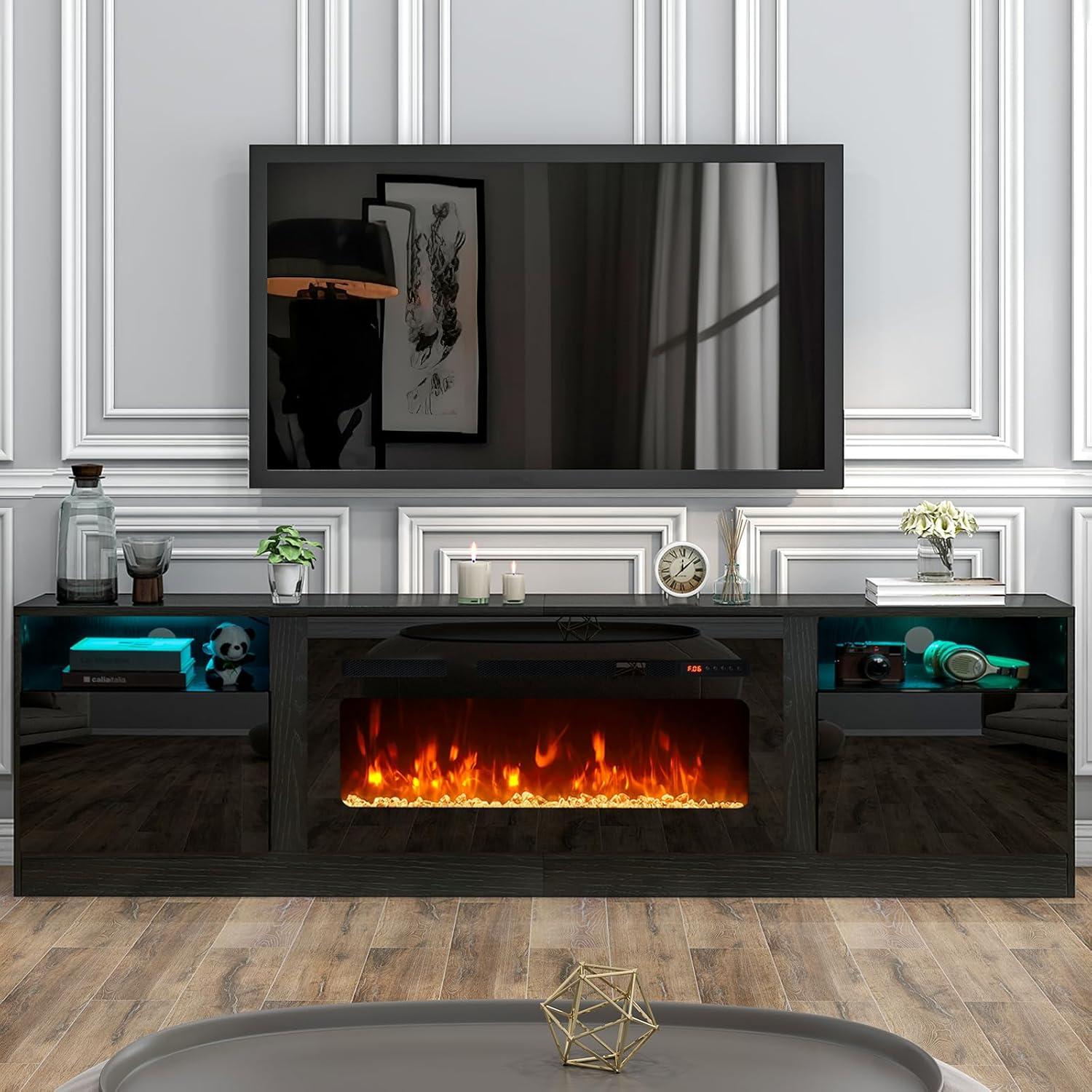 Sonegra Fireplace TV Stand with 36" Electric Fireplace, Led Light Entertainment Center for TVs up To 80", Black