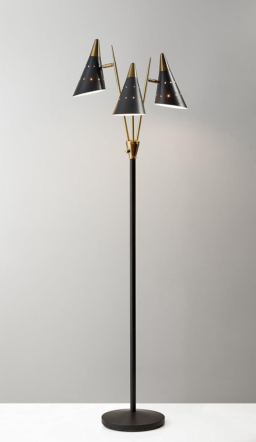 Nadine Matte Black and Antique Brass 3-Arm Adjustable Floor Lamp