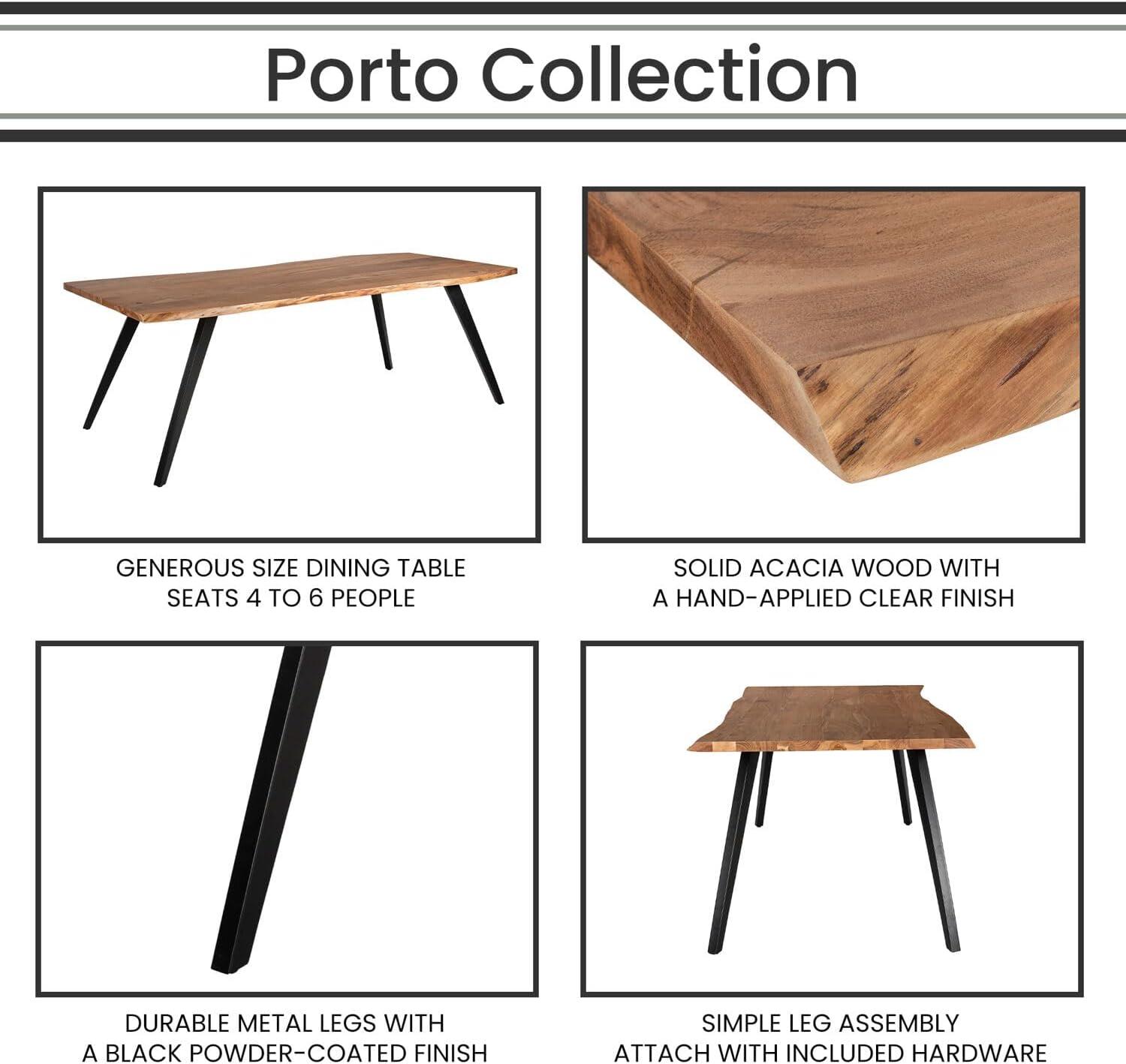 Porto 79" Black and Natural Contemporary Acacia Wood Dining Table