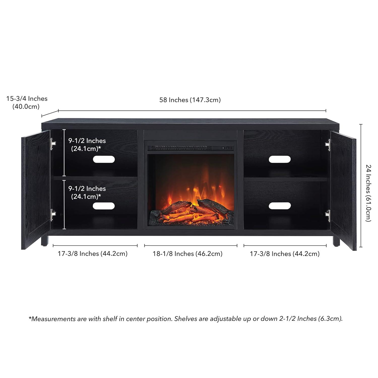 Evelyn&Zoe Granger Rectangular TV Stand with Log Fireplace for TV's up to 65", Black