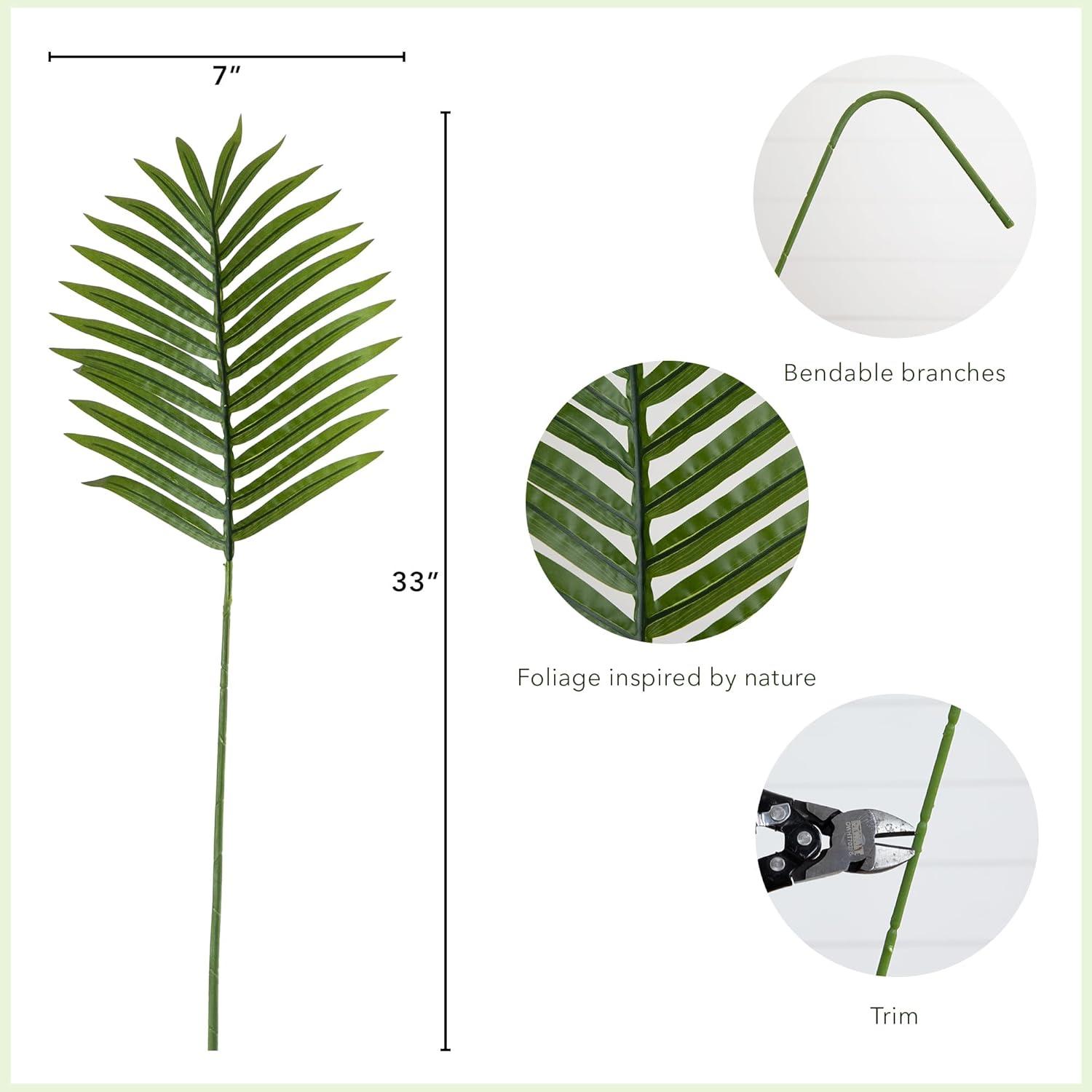 33-Inch Green Artificial Palm Leaf Stems, Set of 3