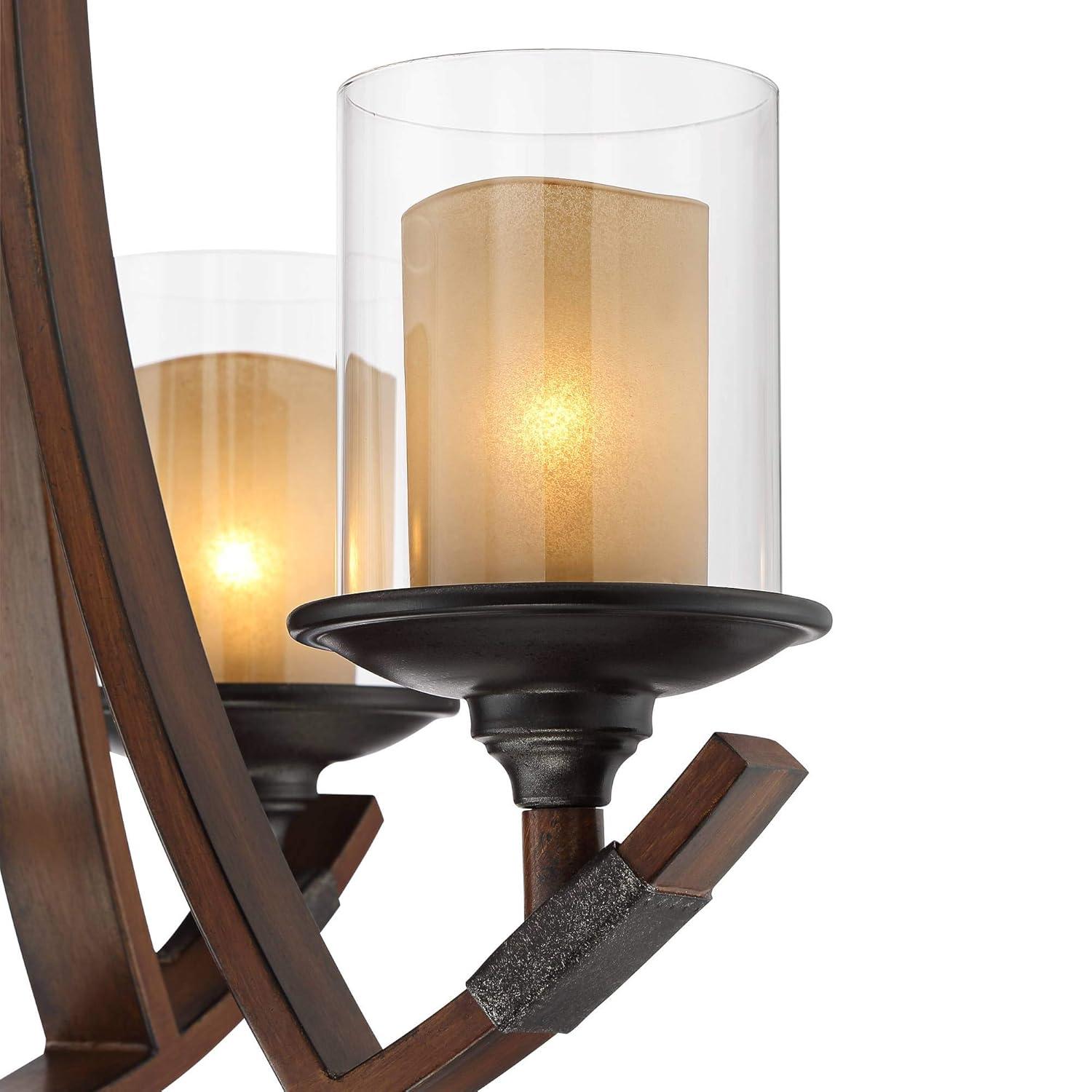 Franklin Iron Works Tafford Mahogany Wood Island Linear Pendant Chandelier 43 1/4" Wide Farmhouse Rustic 8-Light for Dining Room
