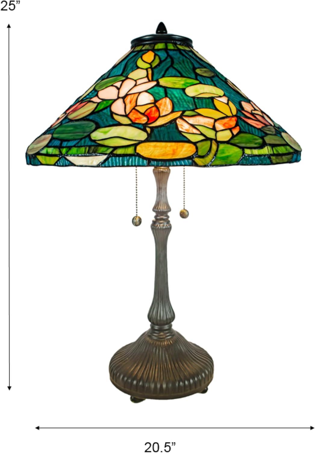 Dale Tiffany 2-Light Metal & Art Glass Table Lamp in Fieldstone/Sky Blue