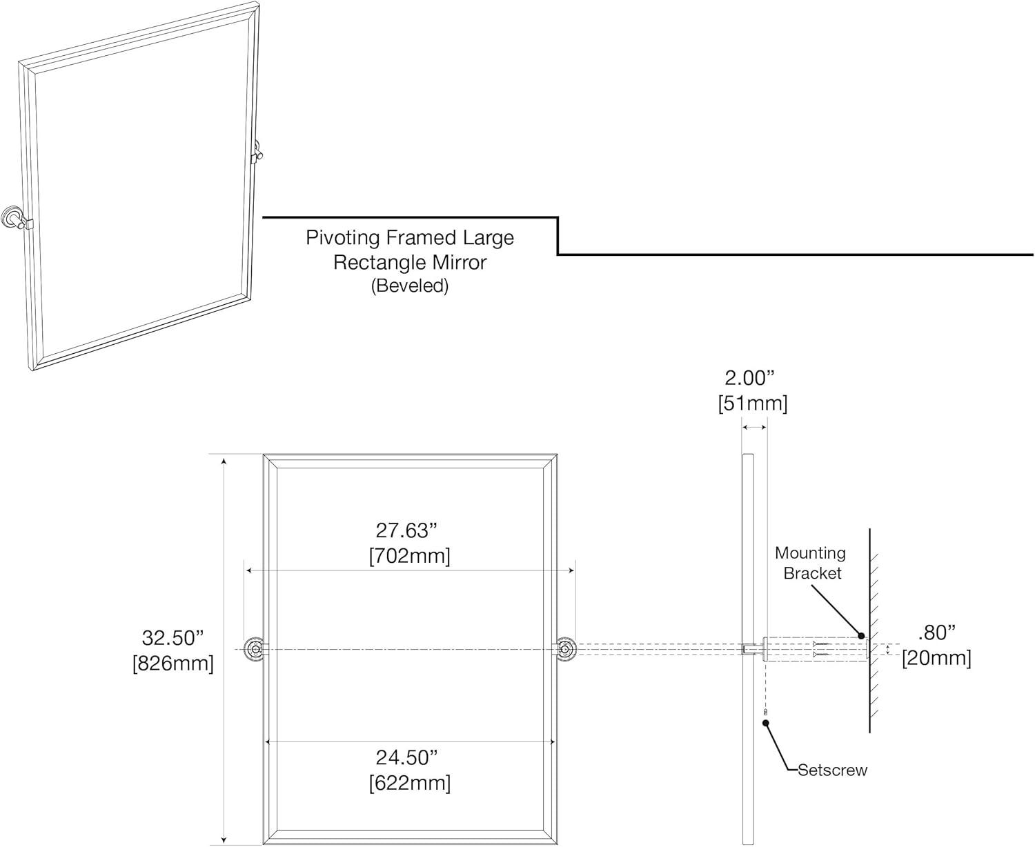 Latitude II Framed Rectangle Bathroom Vanity Mirror | Pivoting and Beveled Mirror