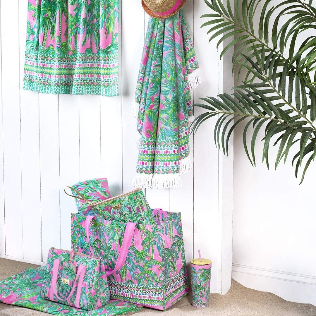 Lilly Pulitzer Oversized Pool/Beach Towel, 40 x 70, Large Terry Cloth Towel for Adults, Pink/Green Palm Tree Print, Suite Views