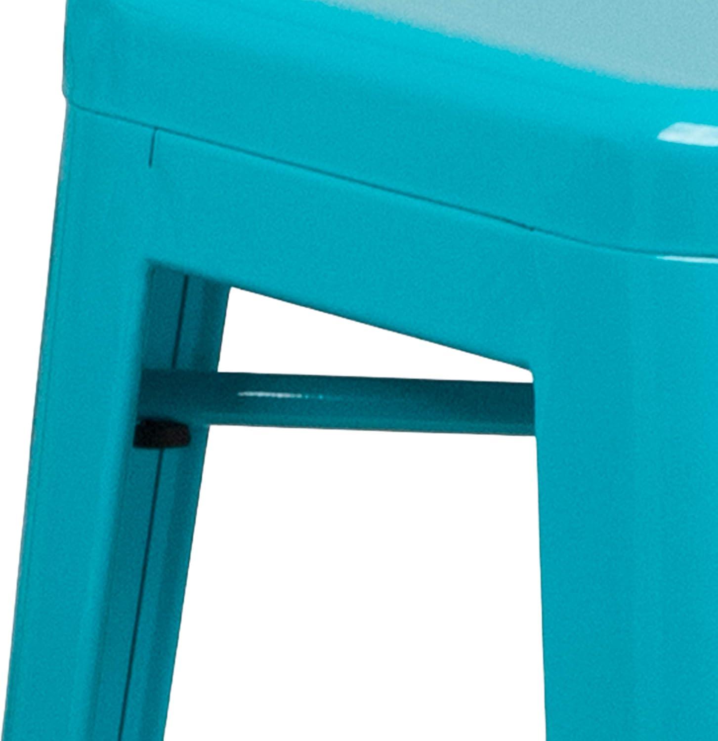 Emma and Oliver Commercial Grade 30"H Backless Teal-Blue Indoor-Outdoor Barstool