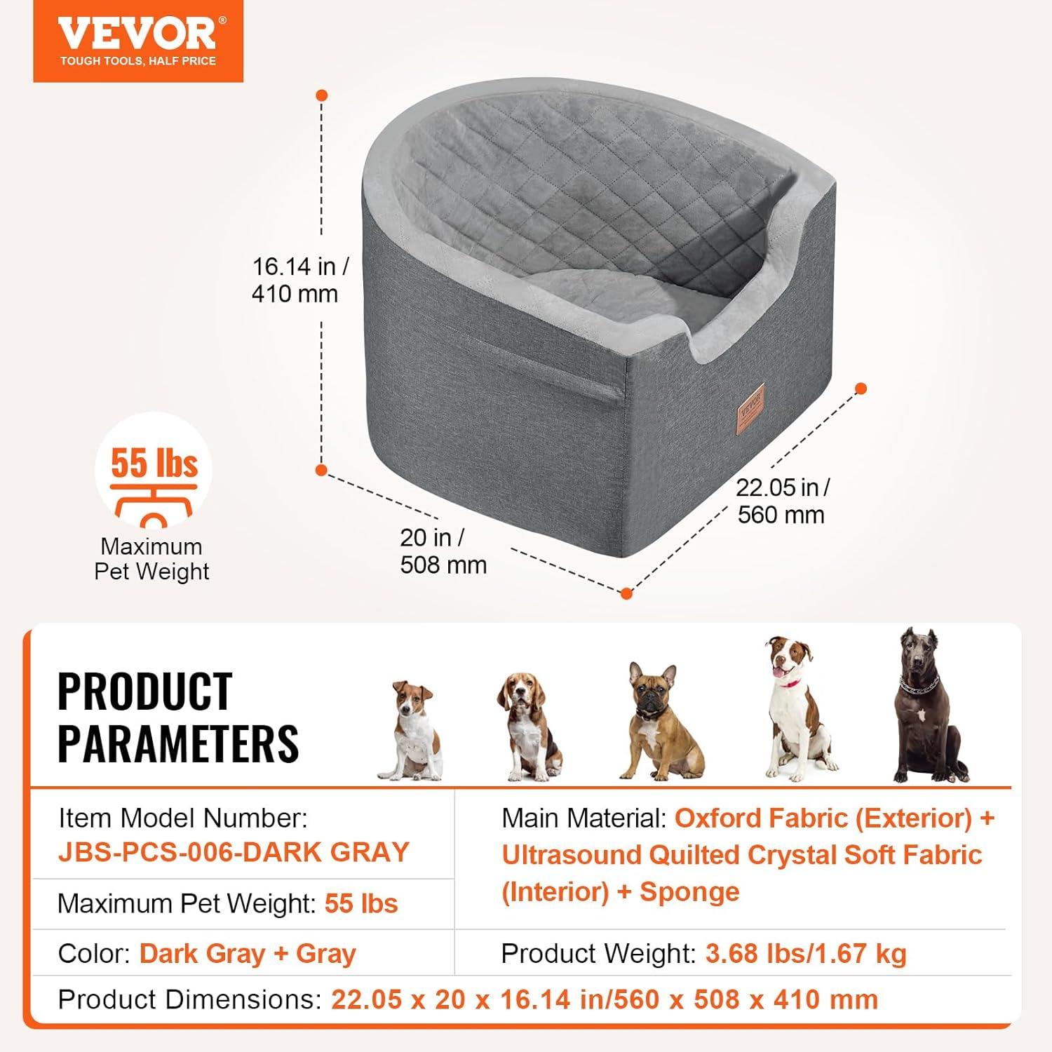 Gray Medium Soft Sided Dog Car Booster Seat