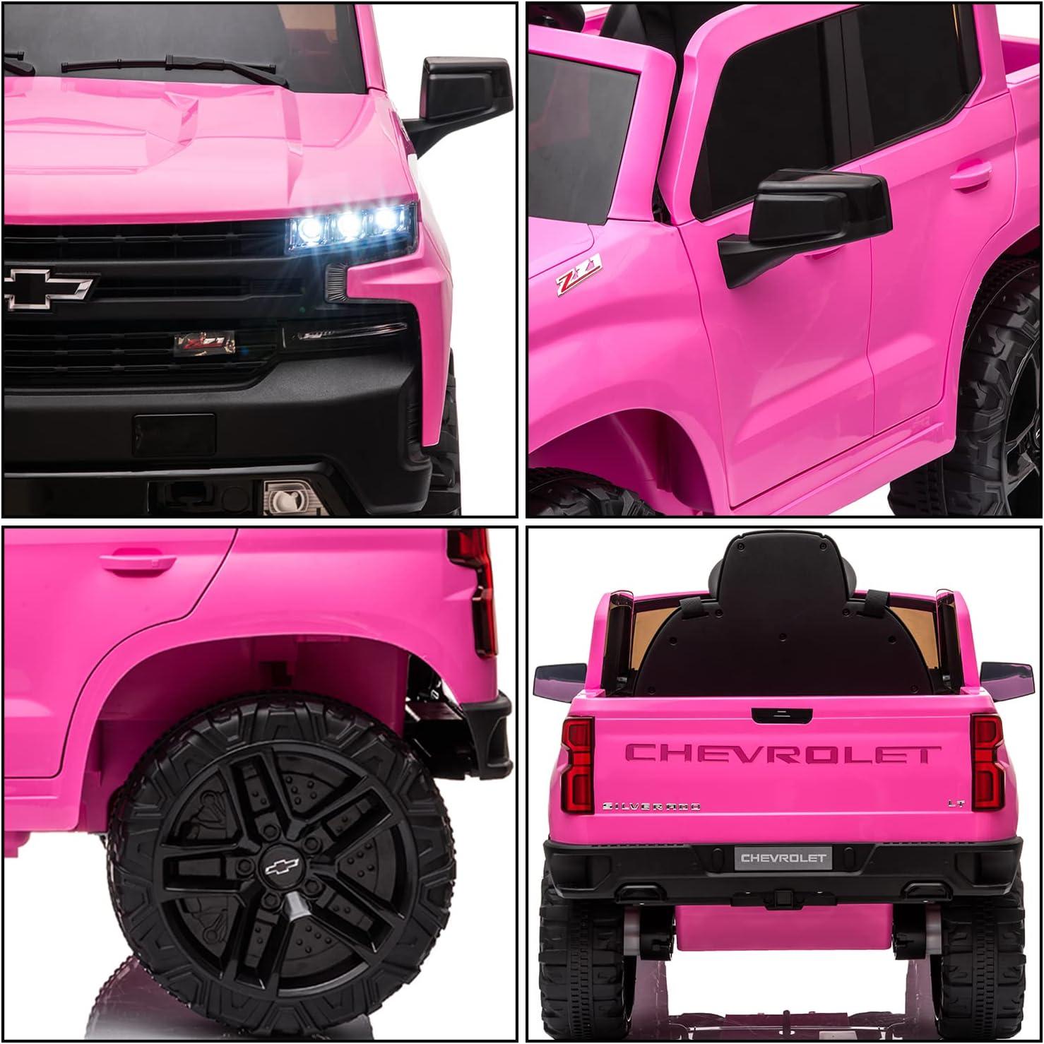 Kids Ride on Vehicle with Remote Control for 3-8 Years Toys,12V Licensed Chevrolet Silverado GMC Powered Wheels Electric Car, MP3 Music,FM Radio, Spring Suspension, LED Light,Pink