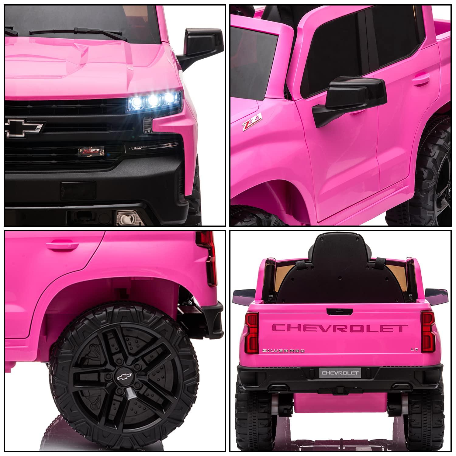 Jojoka 12V Licensed Chevrolet Silverado GMC Ride on Truck Car for Kids Battery Powered Electric Toys Vehicles with Remote Control, LED Light, Bluetooth, Spring Suspension, for 3-8 Years Old, Pink