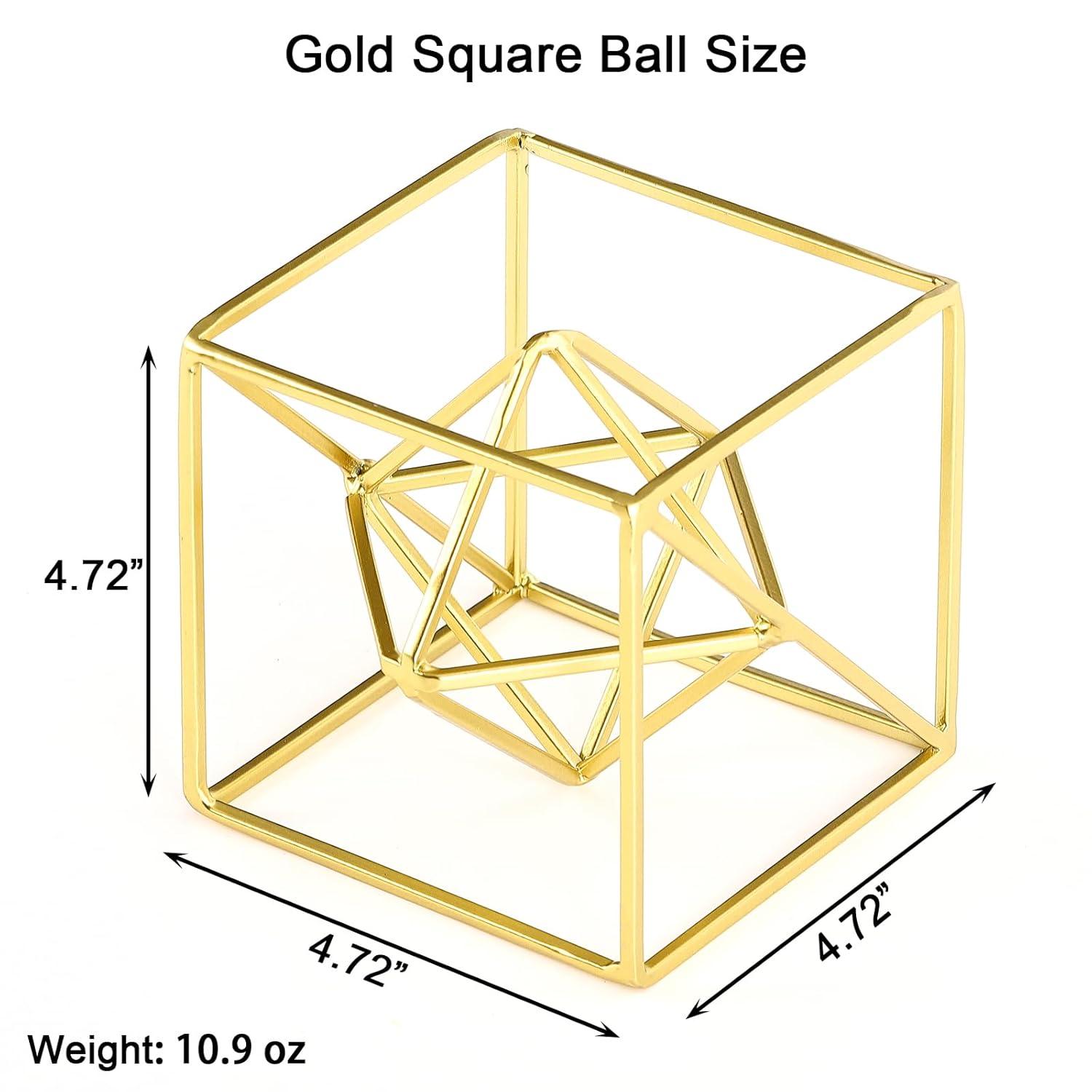 2024 Gold Metal Geometric Orb Sculpture - 4.72" Modern Square Abstract Decor for Home & Office