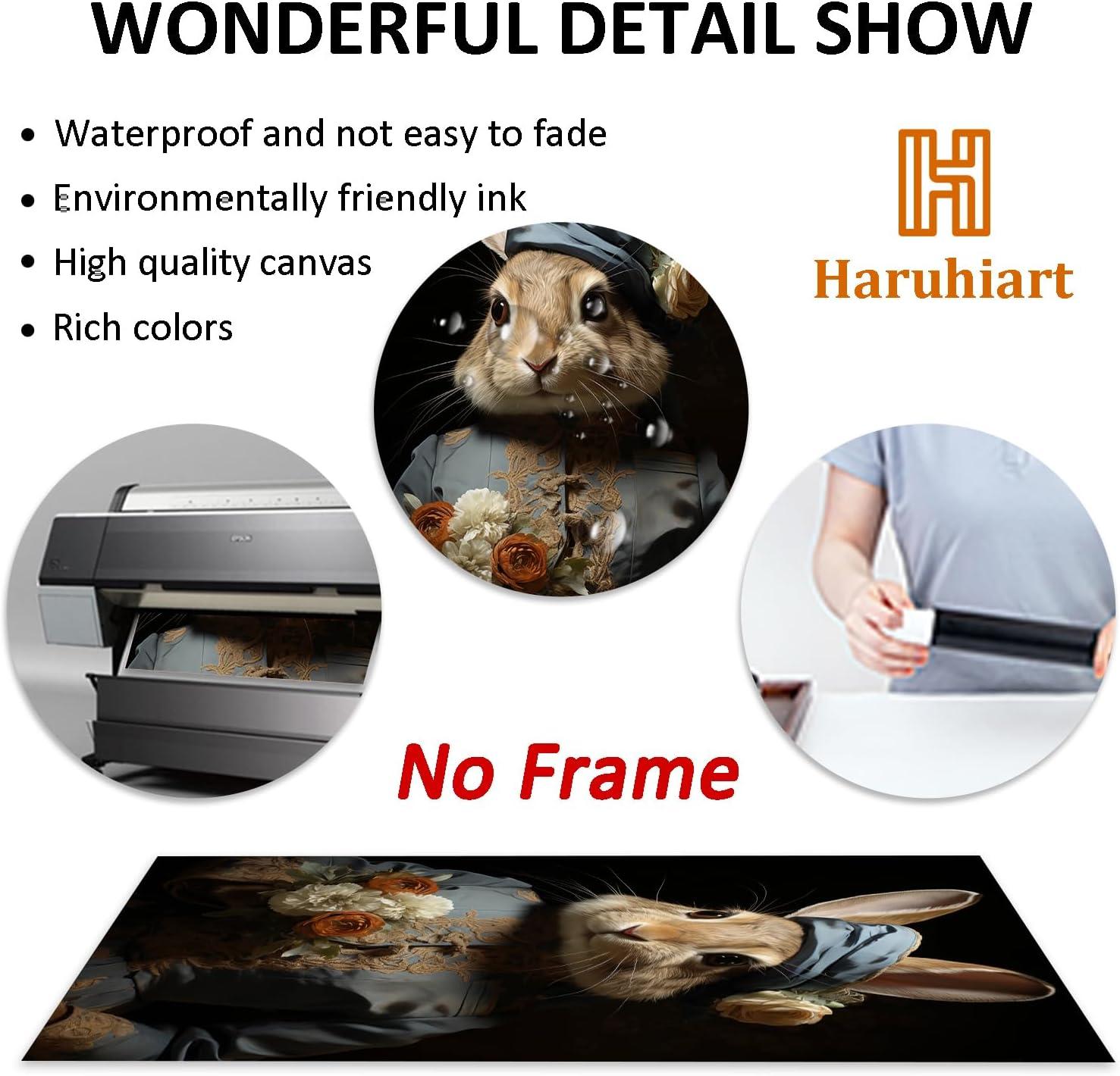 Asdg12s-Vintage Bunny Picture Cute Animal Paintings Modern Animal Wall Art Forest Animal Posters Dark Forest Bunny Art Rustic Animal Pictures Rabbit Floral Painting Gothic Animal Wall Art